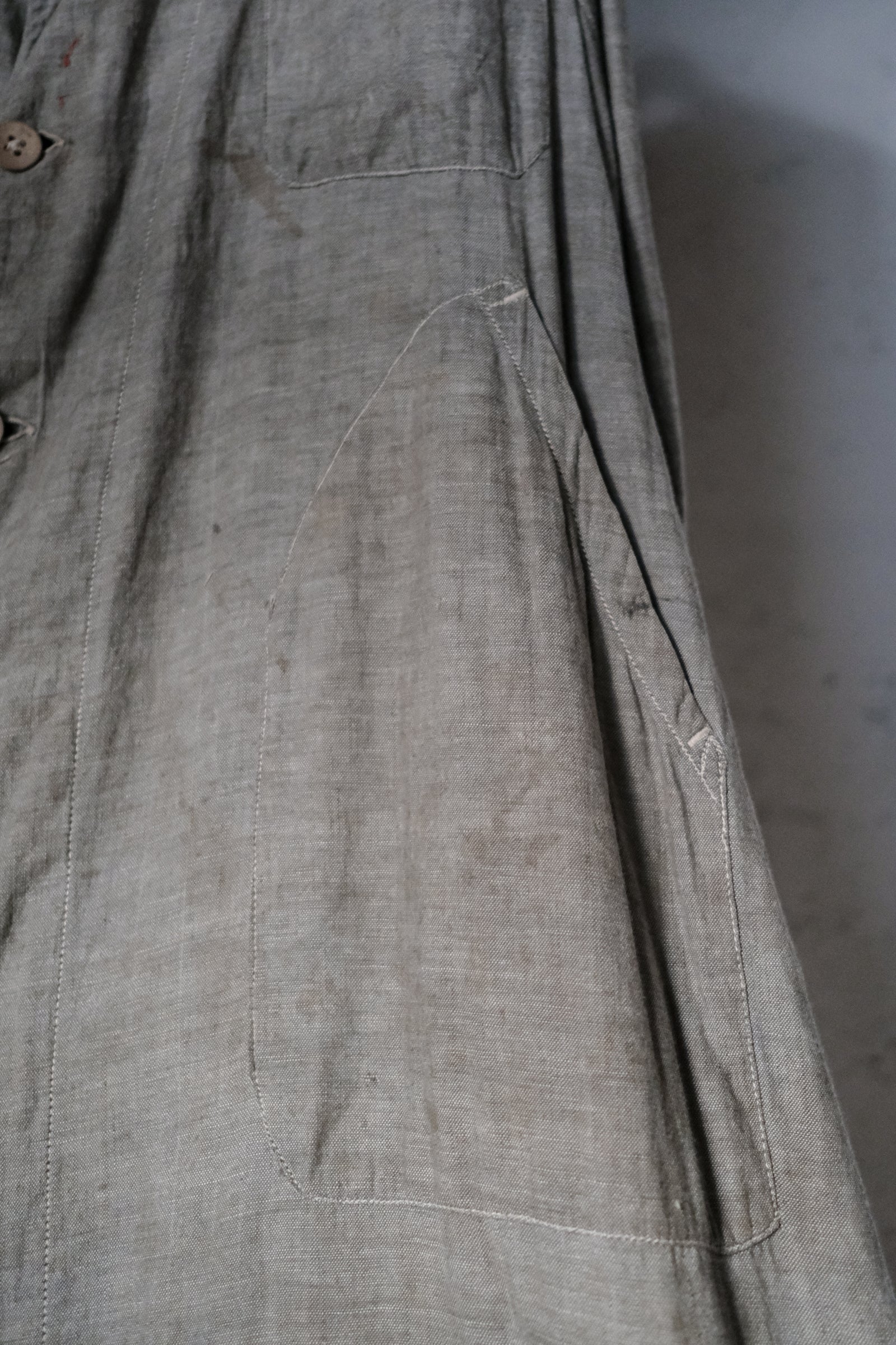 1930's France Chambray Round Collar Work Coat / 1930's 法國青年布圓領工作大衣