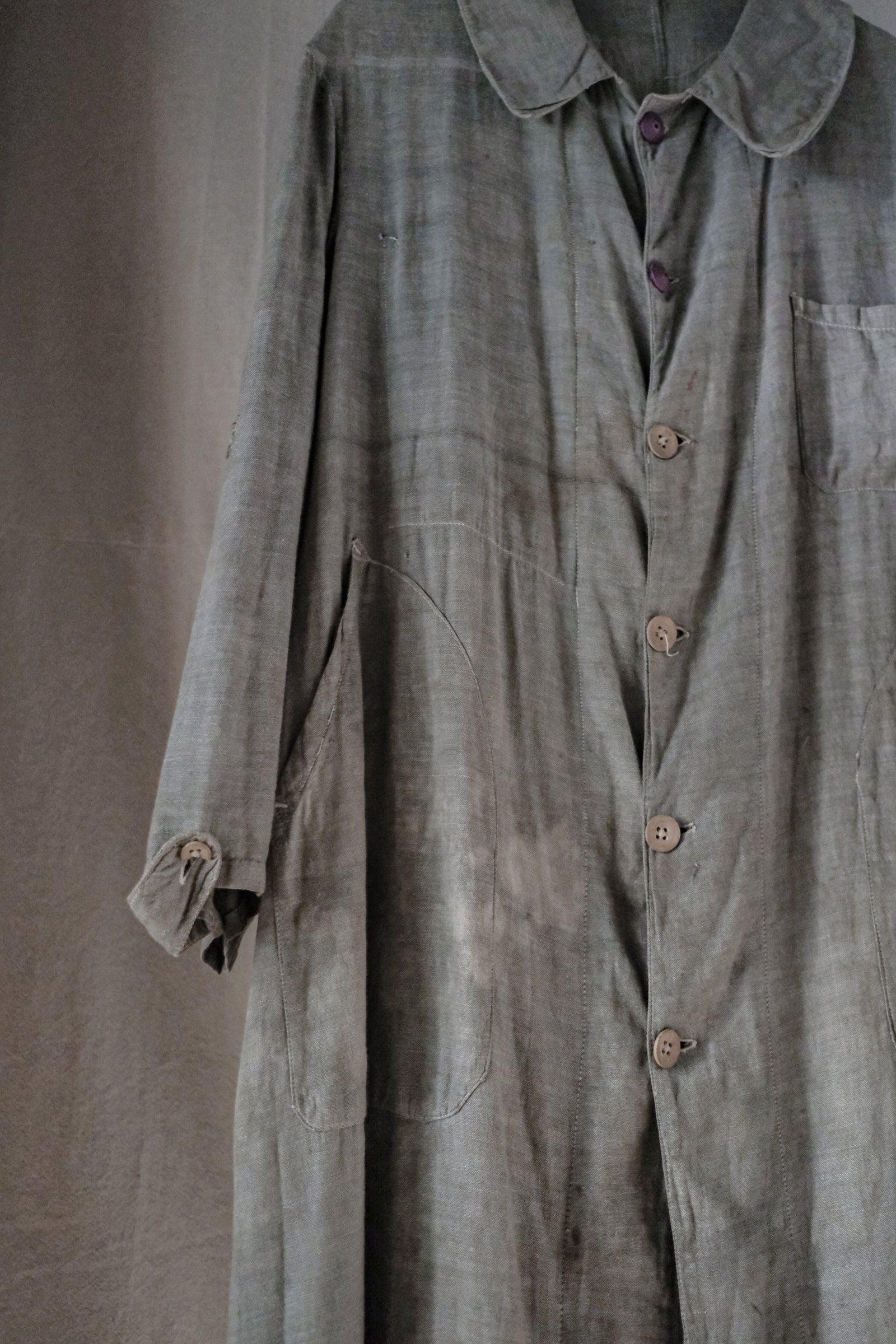 1930's France Chambray Round Collar Work Coat / 1930's 法國青年布圓領工作大衣