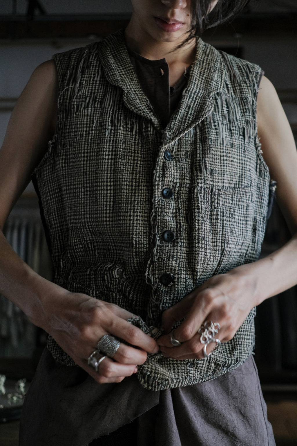 1940's French Wool Houndstooth Vest / 1940's 法國羊毛千鳥格背心