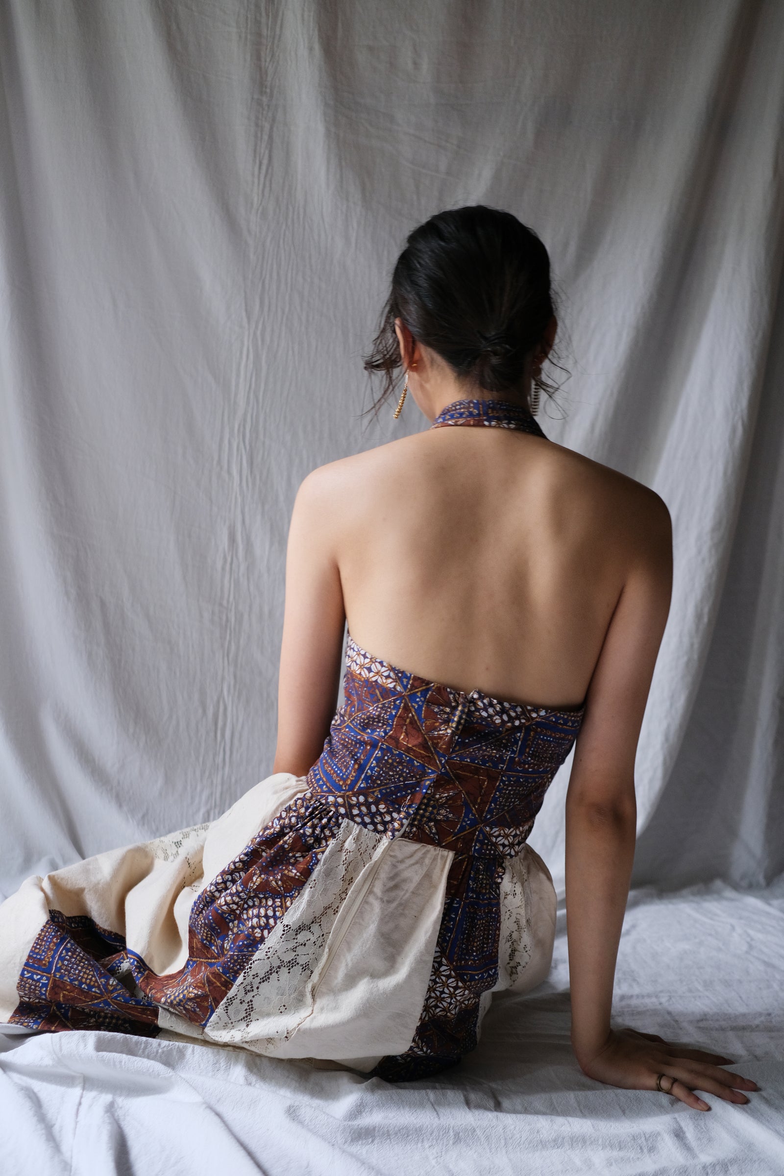 1980's Algo Halter Lace Dress / 繞脖蕾絲拼接感洋裝