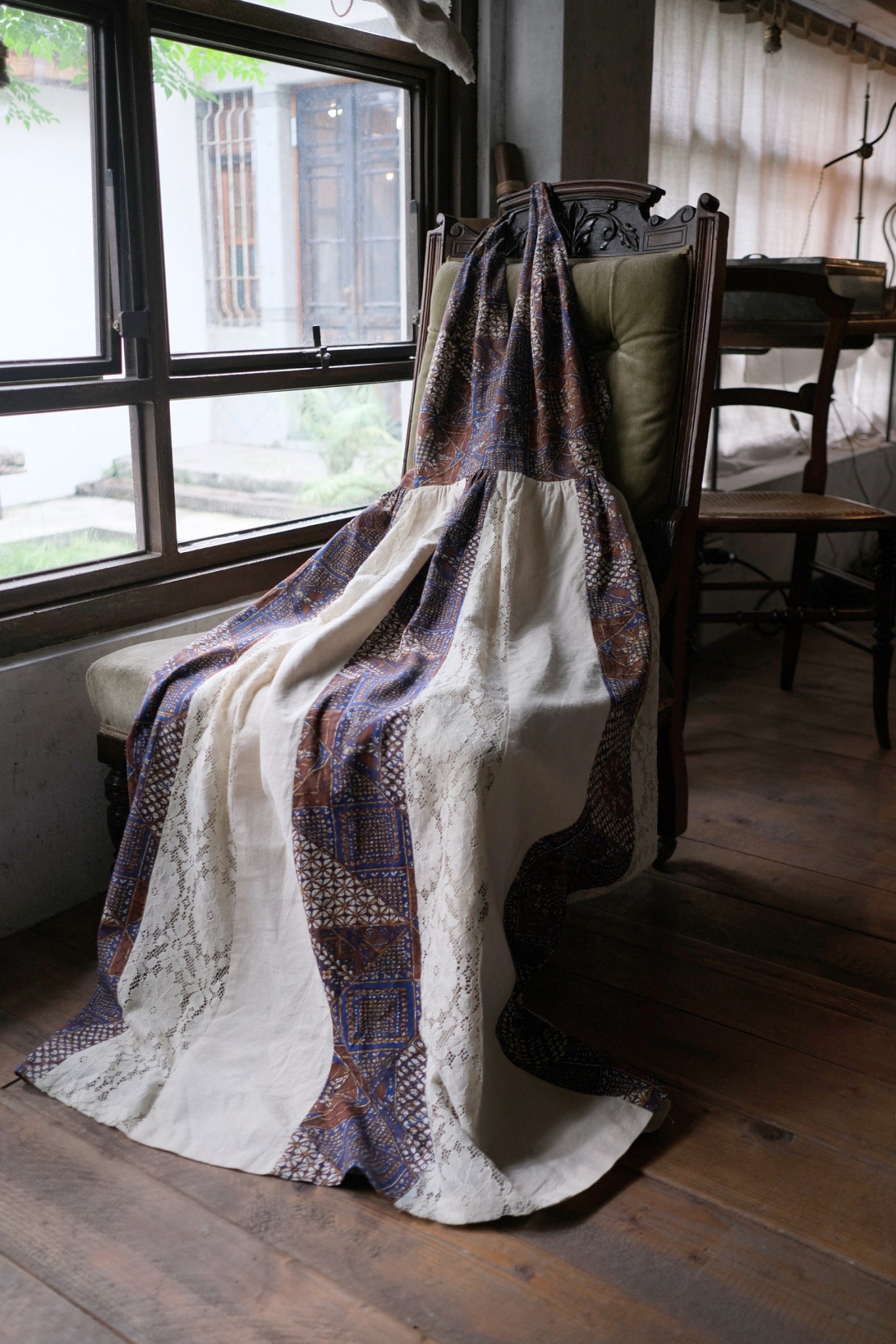 1980's Algo Halter Lace Dress / 繞脖蕾絲拼接感洋裝