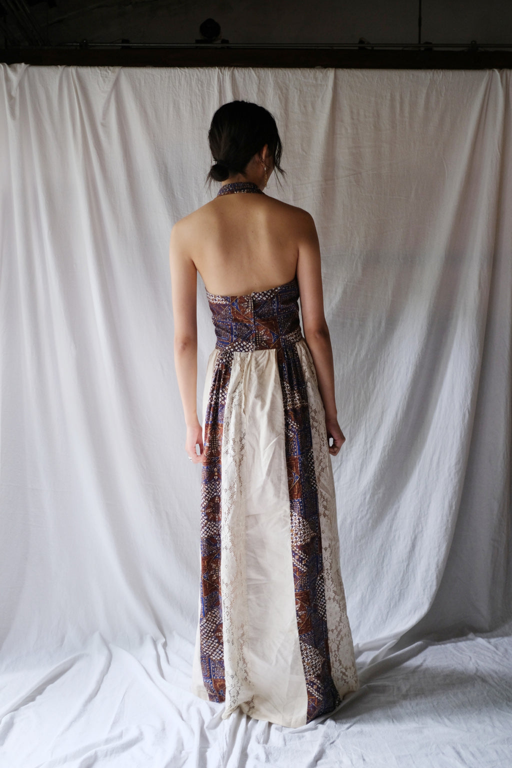 1980's Algo Halter Lace Dress / 繞脖蕾絲拼接感洋裝