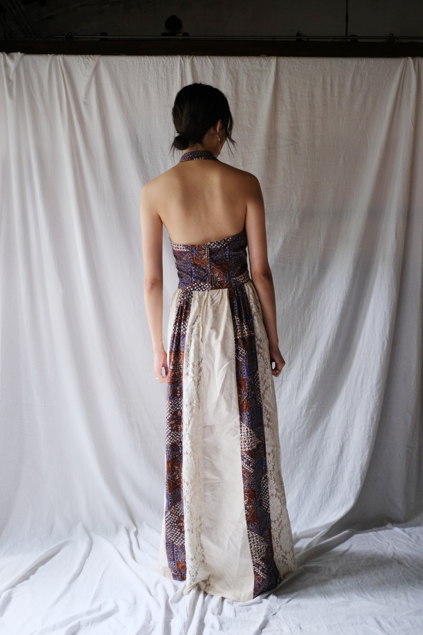 1980's Algo Halter Lace Dress / 繞脖蕾絲拼接感洋裝