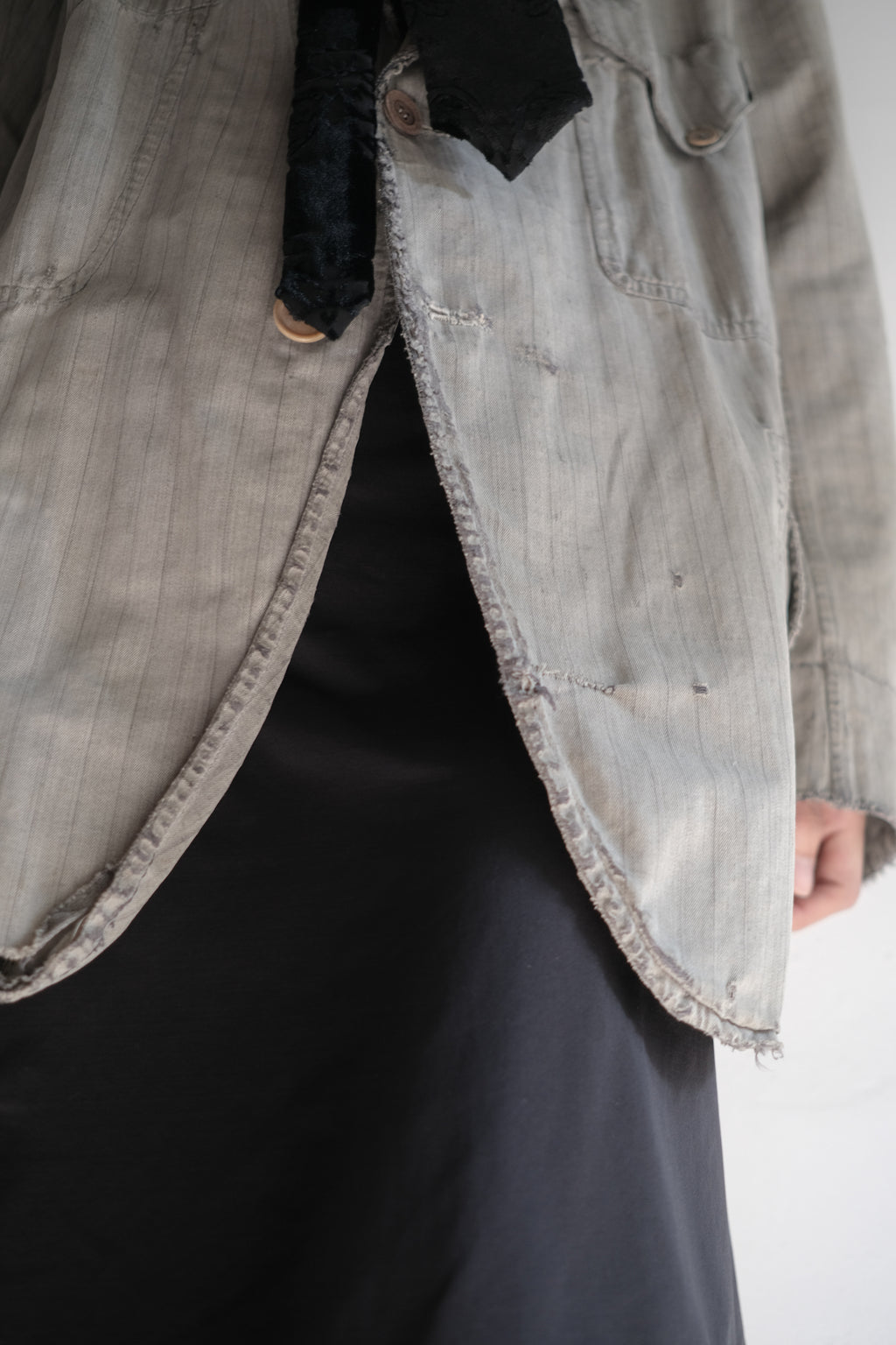1930's French Salt&Pepper Stripe Sack Coat / 法國古著直紋椒鹽粗布外套