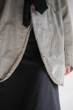 1930's French Salt&Pepper Stripe Sack Coat / 法國古著直紋椒鹽粗布外套