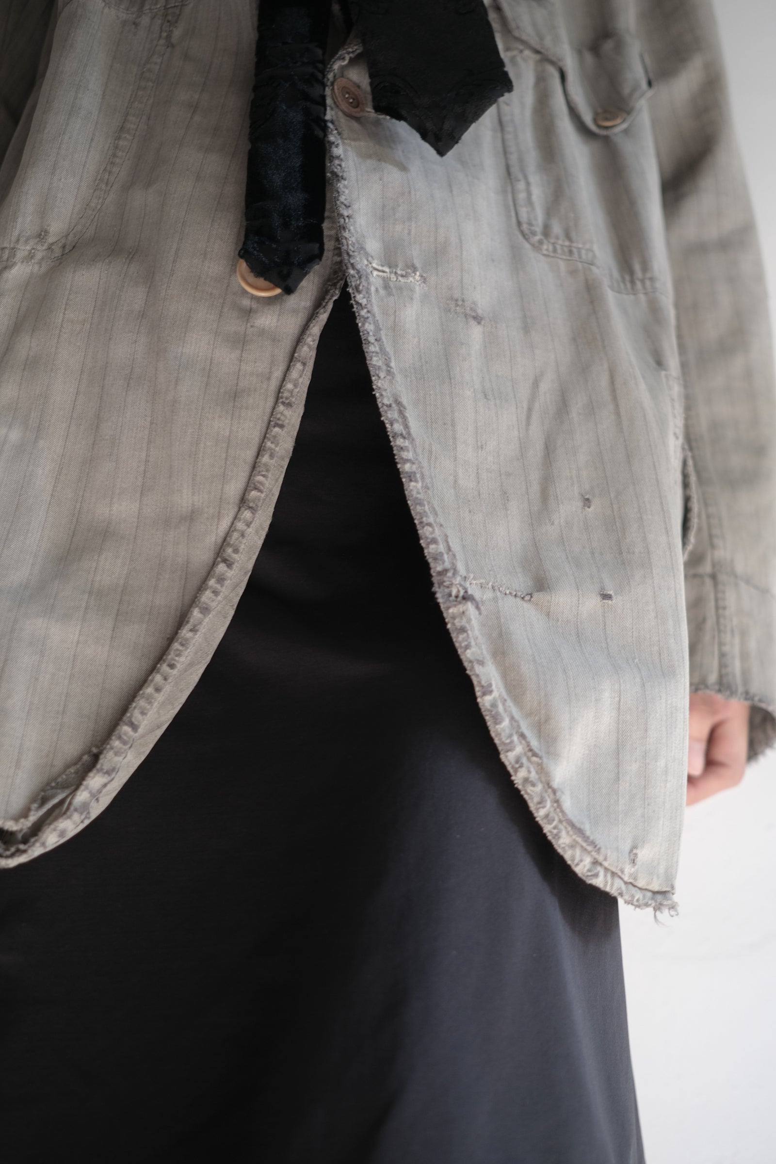 1930's French Salt&Pepper Stripe Sack Coat / 法國古著直紋椒鹽粗布外套