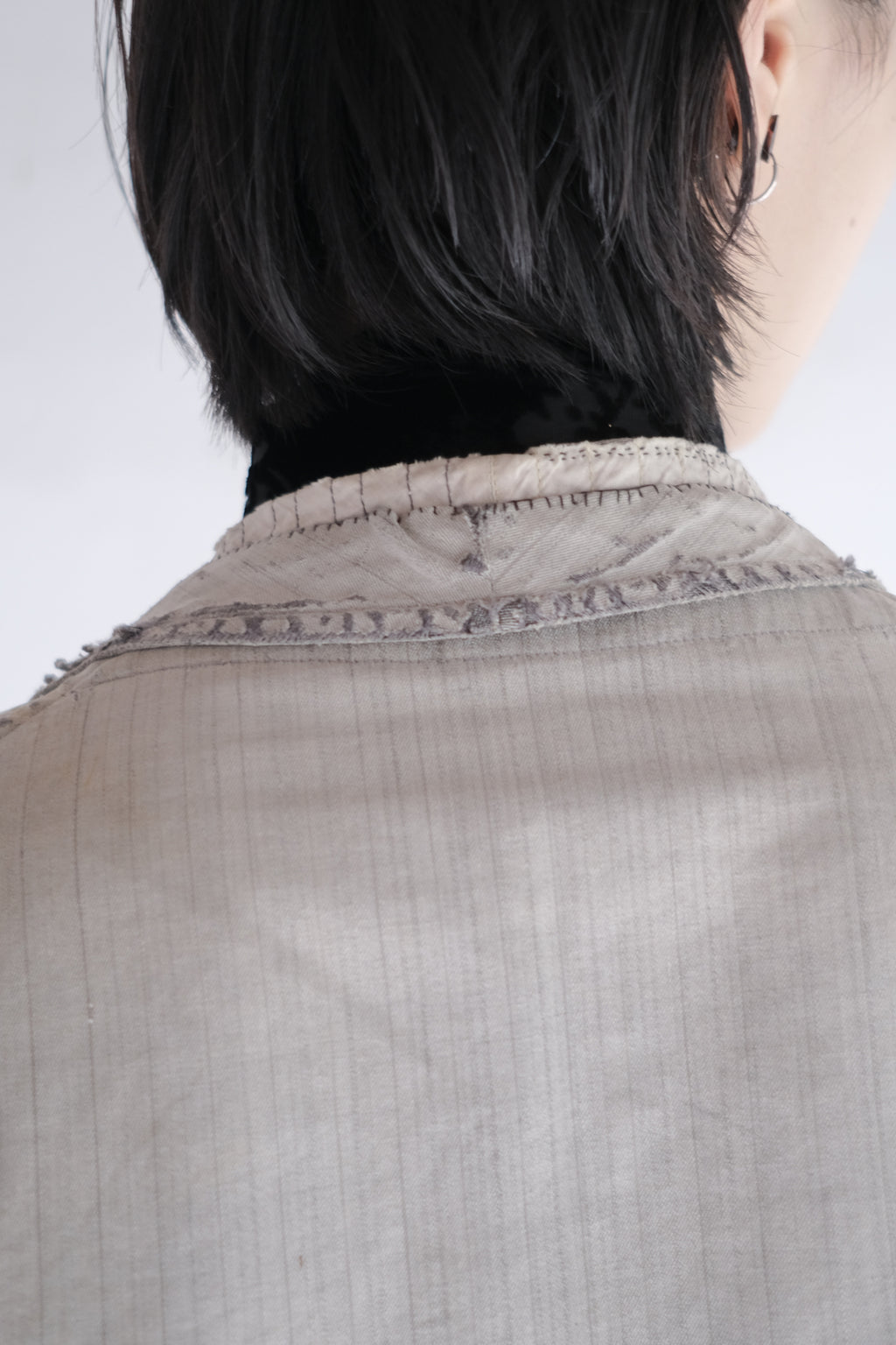 1930's French Salt&Pepper Stripe Sack Coat / 法國古著直紋椒鹽粗布外套