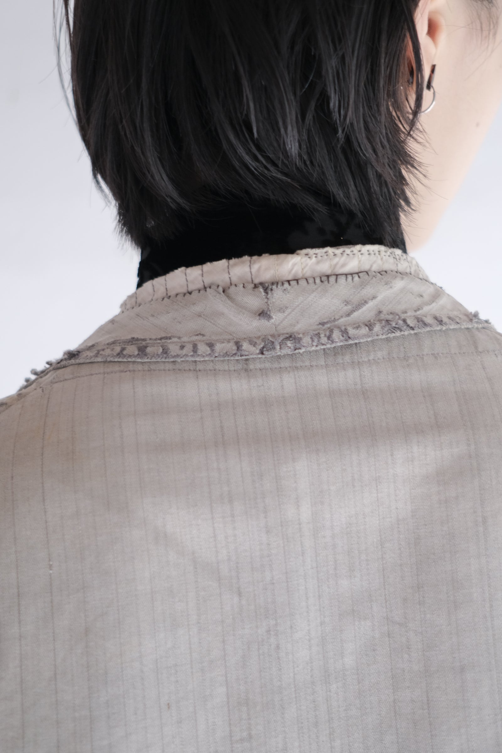 1930's French Salt&Pepper Stripe Sack Coat / 法國古著直紋椒鹽粗布外套