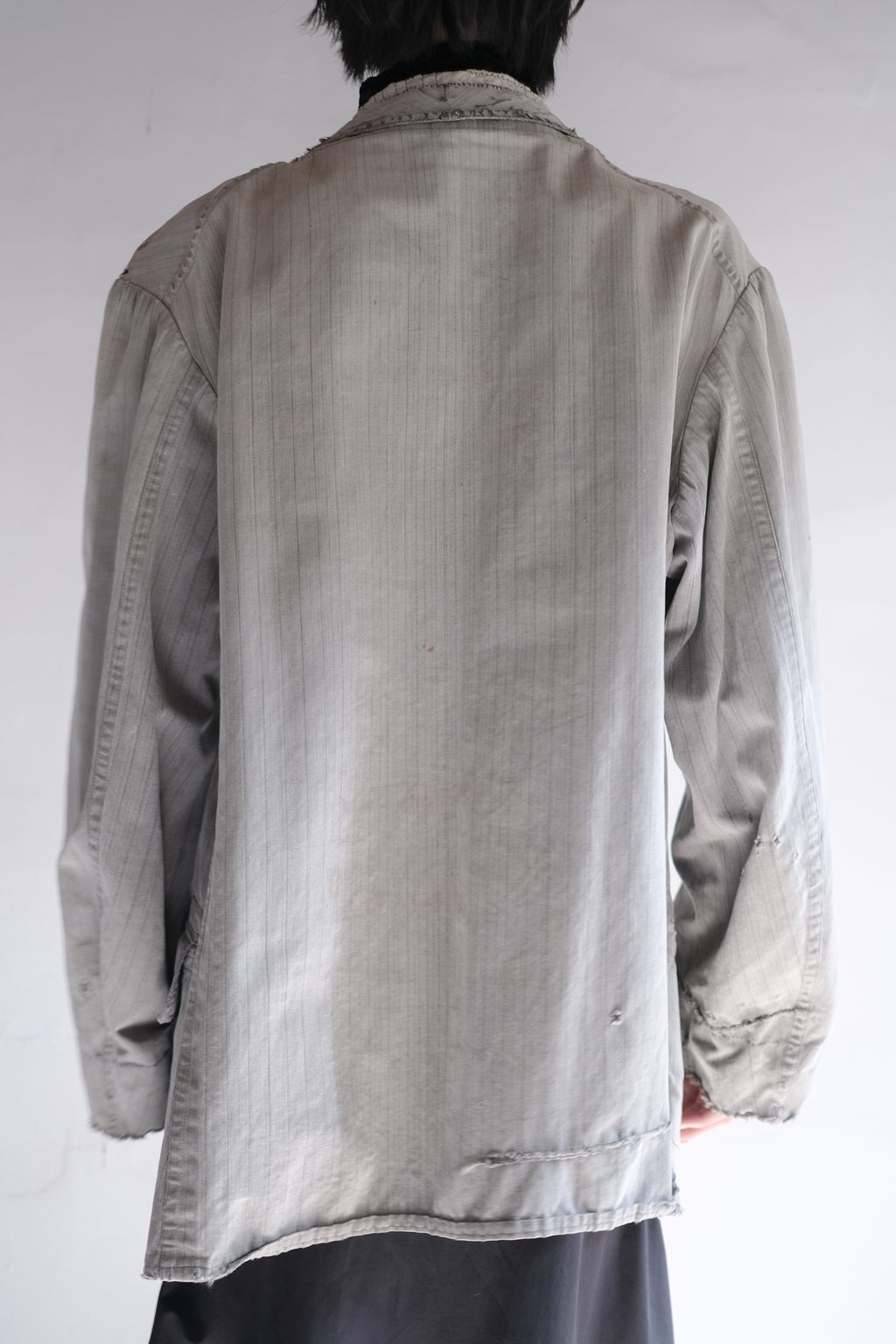1930's French Salt&Pepper Stripe Sack Coat / 法國古著直紋椒鹽粗布外套