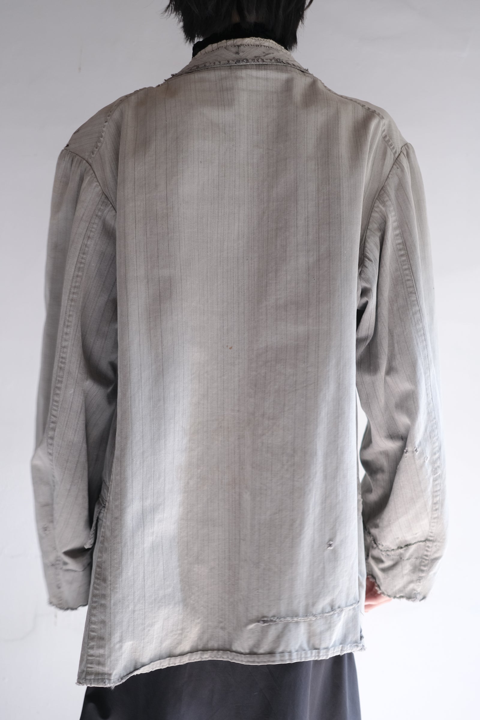 1930's French Salt&Pepper Stripe Sack Coat / 法國古著直紋椒鹽粗布外套