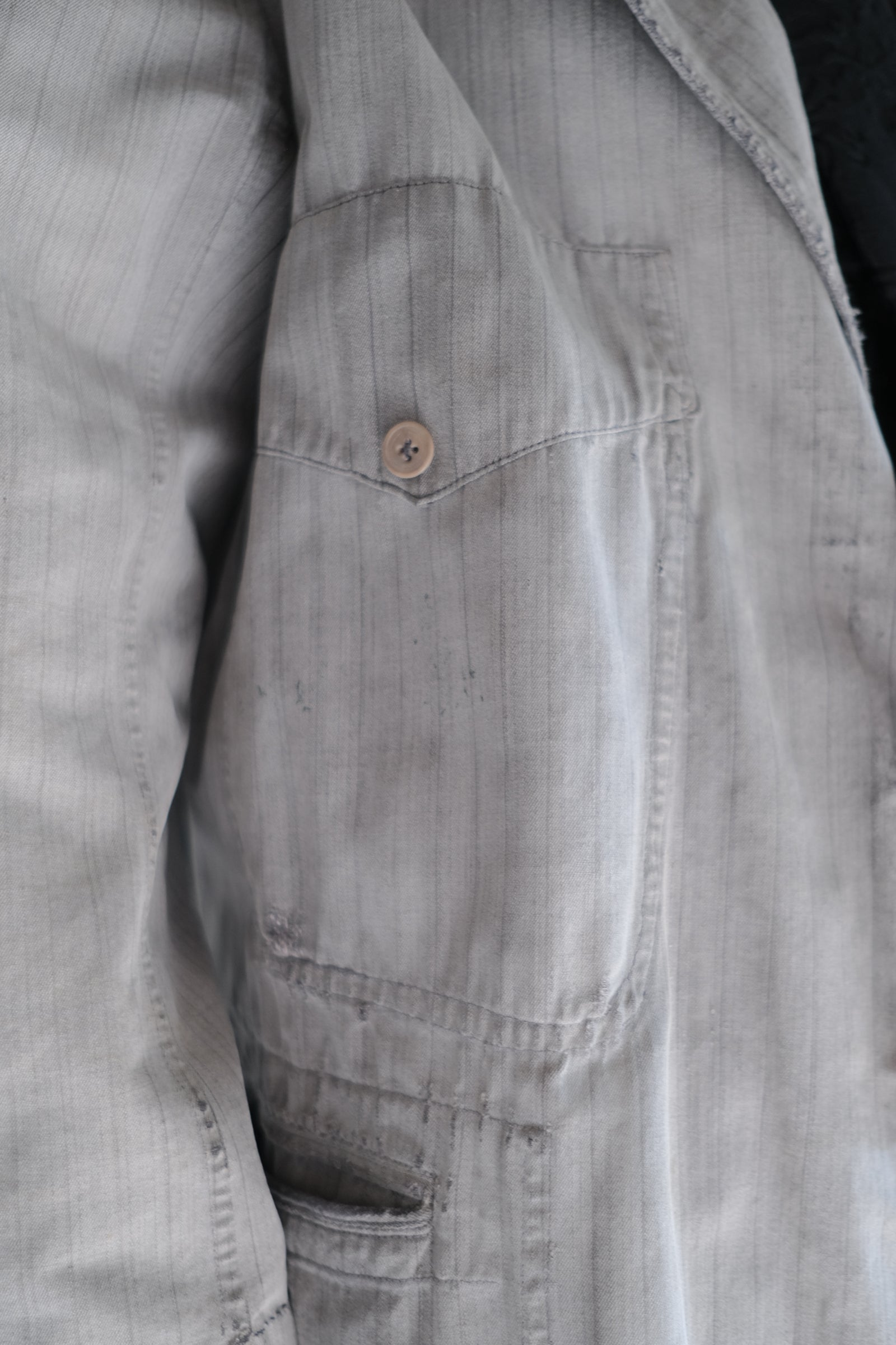 1930's French Salt&Pepper Stripe Sack Coat / 法國古著直紋椒鹽粗布外套