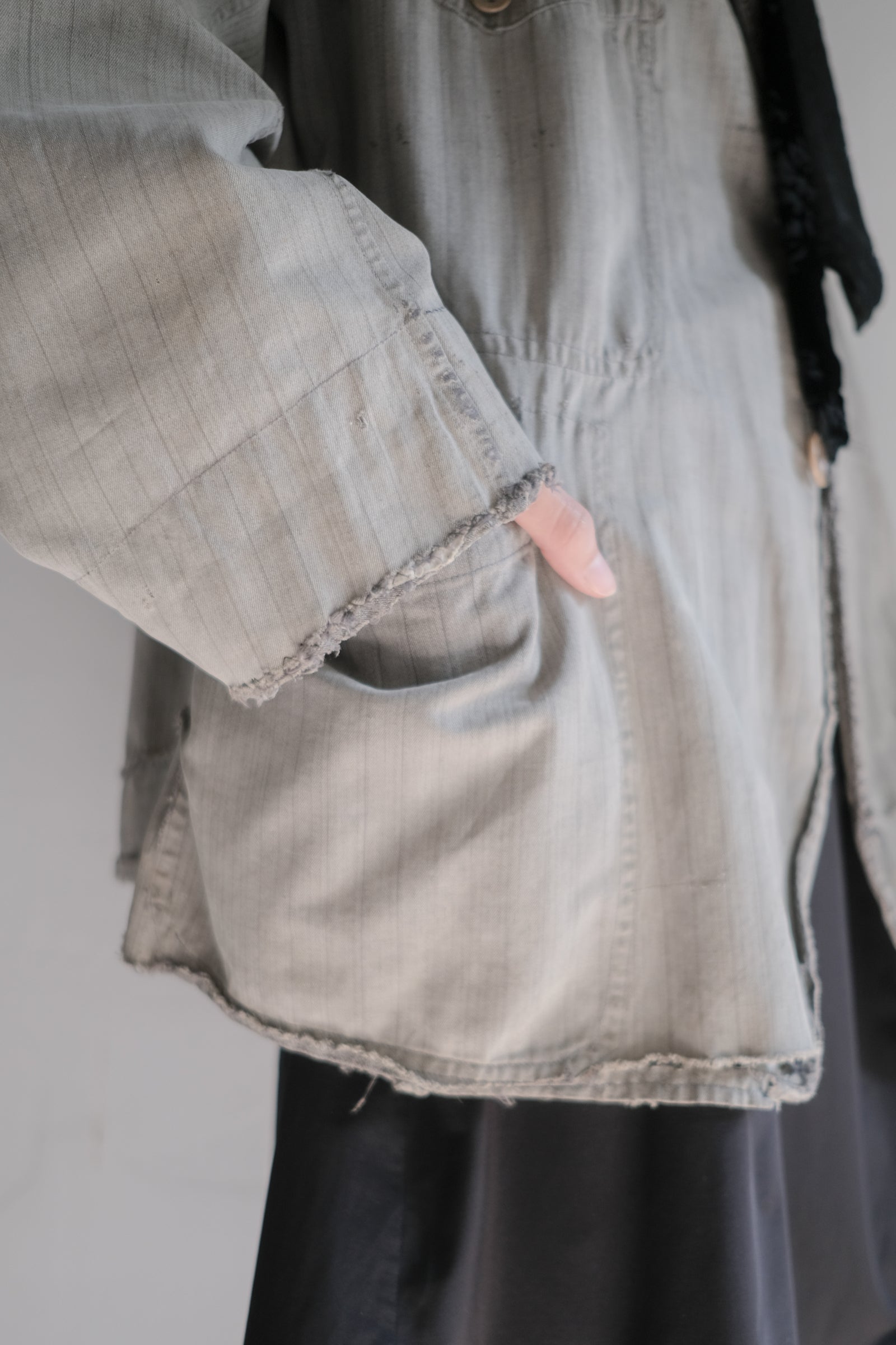 1930's French Salt&Pepper Stripe Sack Coat / 法國古著直紋椒鹽粗布外套