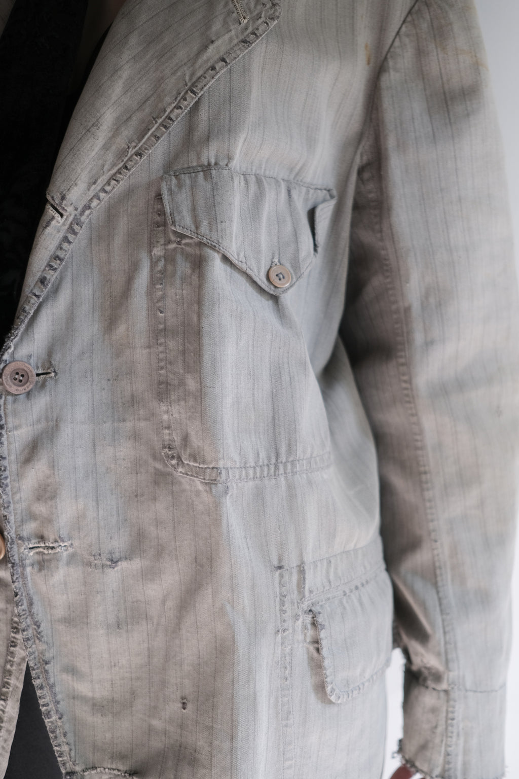 1930's French Salt&Pepper Stripe Sack Coat / 法國古著直紋椒鹽粗布外套