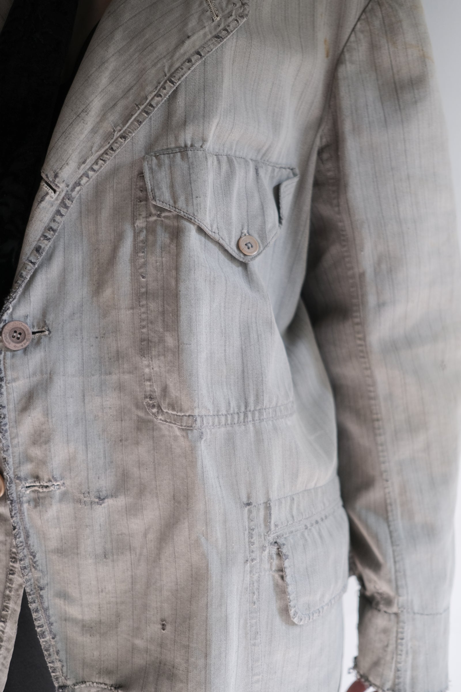 1930's French Salt&Pepper Stripe Sack Coat / 法國古著直紋椒鹽粗布外套