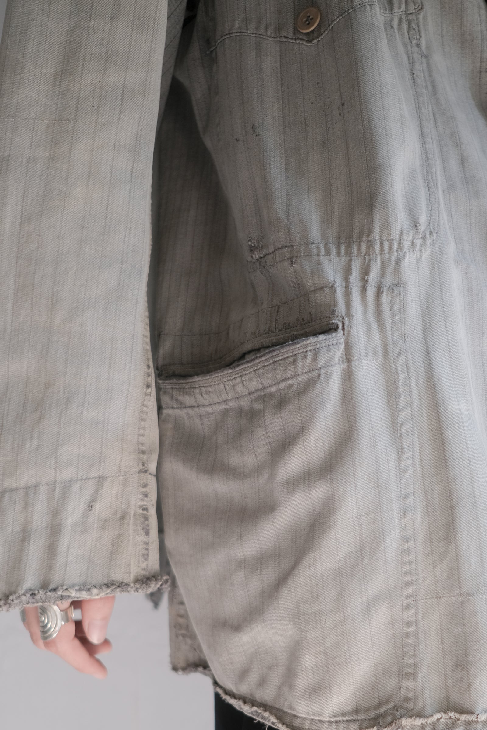 1930's French Salt&Pepper Stripe Sack Coat / 法國古著直紋椒鹽粗布外套