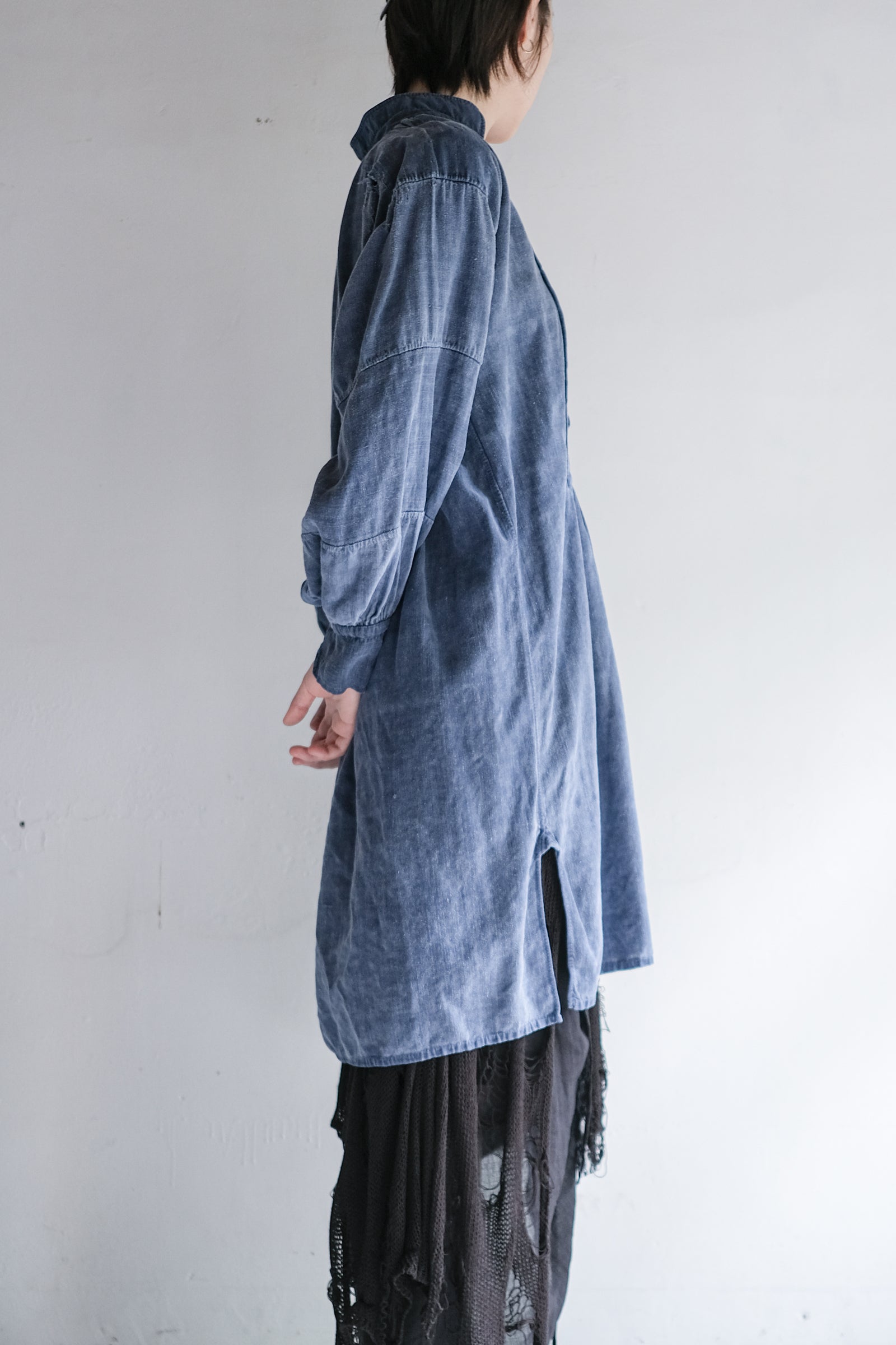 "Rework" Europe Linen Patched Farmer Shirt Over Dyed