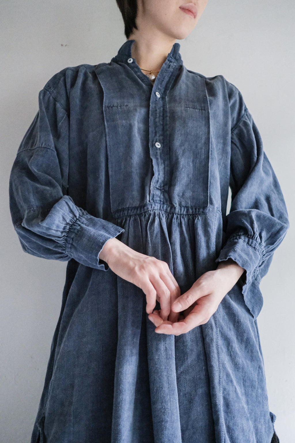 "Rework" Europe Linen Patched Farmer Shirt Over Dyed