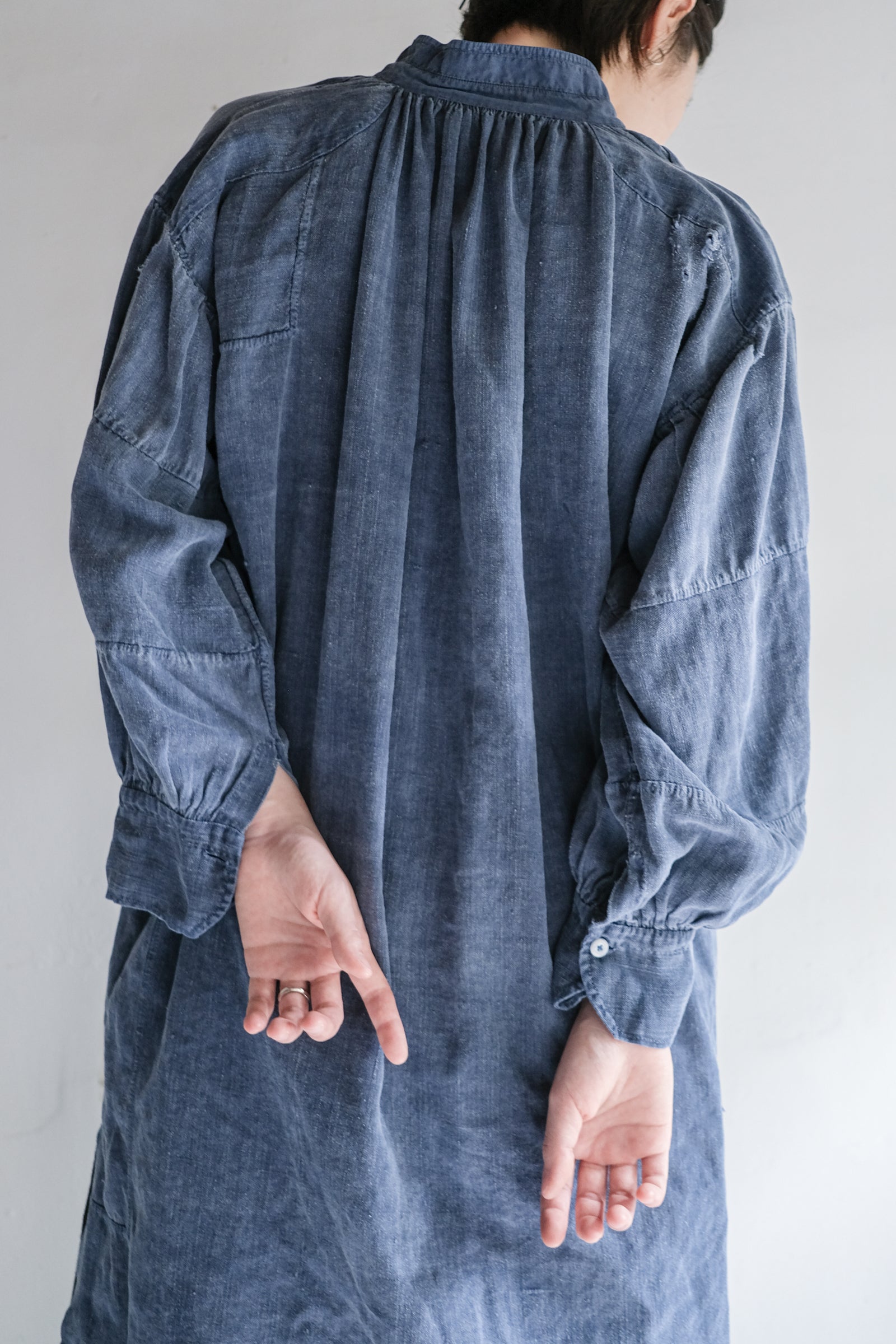 "Rework" Europe Linen Patched Farmer Shirt Over Dyed