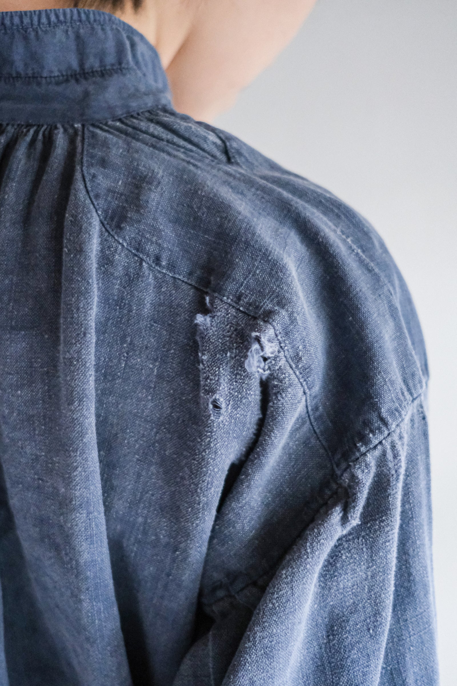 "Rework" Europe Linen Patched Farmer Shirt Over Dyed