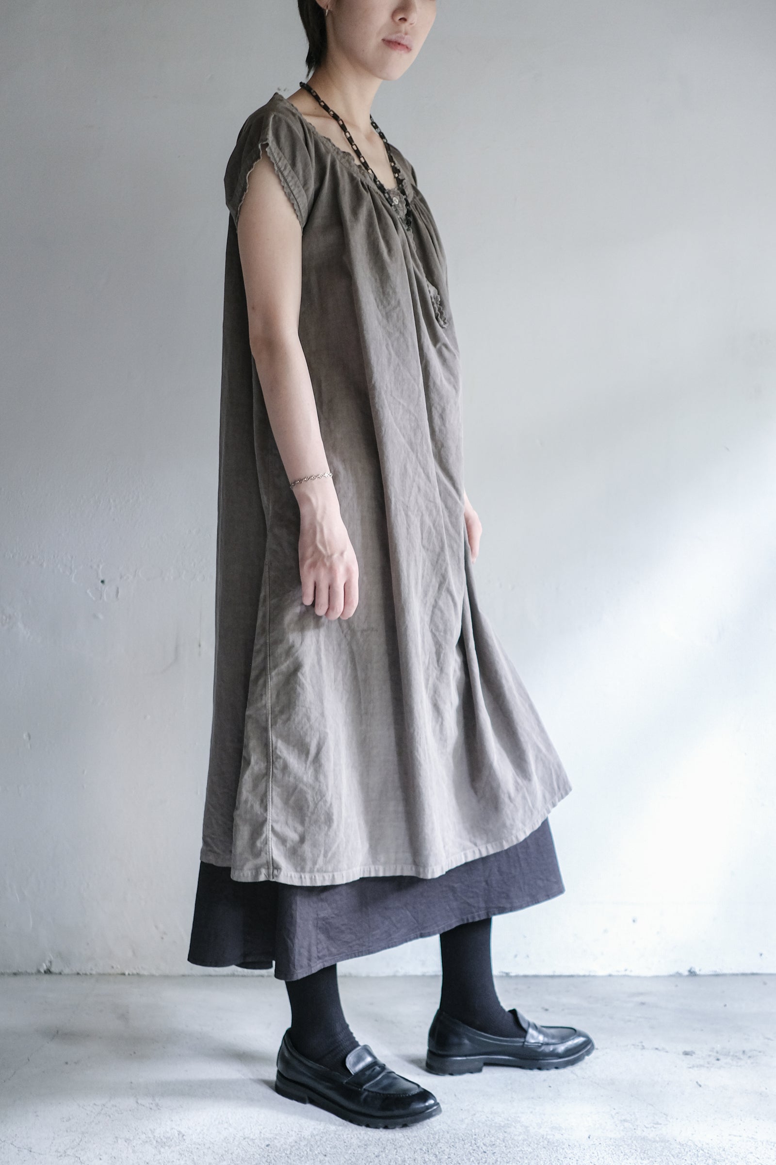"Rework" Europe Vintage Cotton Linen Night Dress Over Dyed