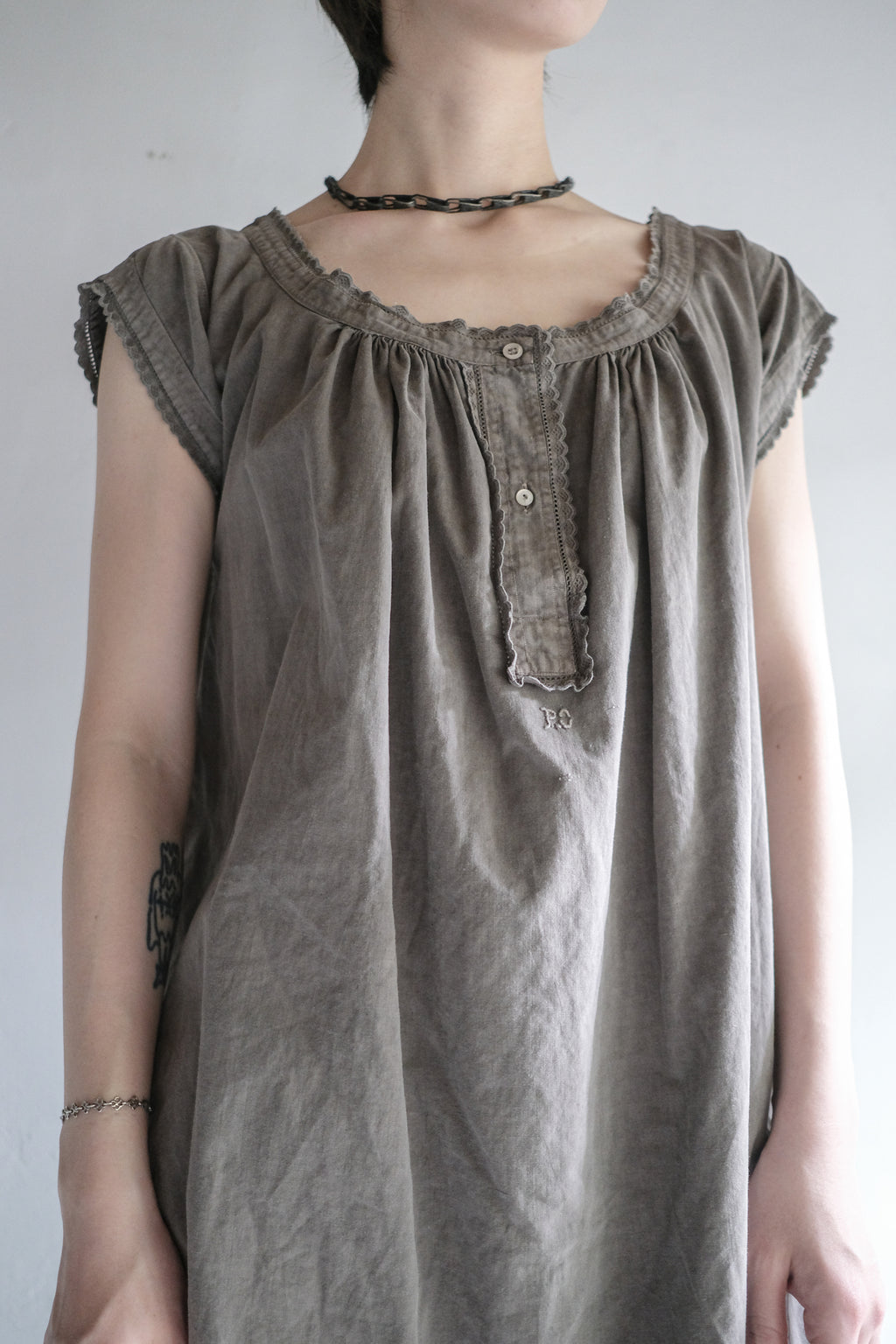 "Rework" Europe Vintage Cotton Linen Night Dress Over Dyed