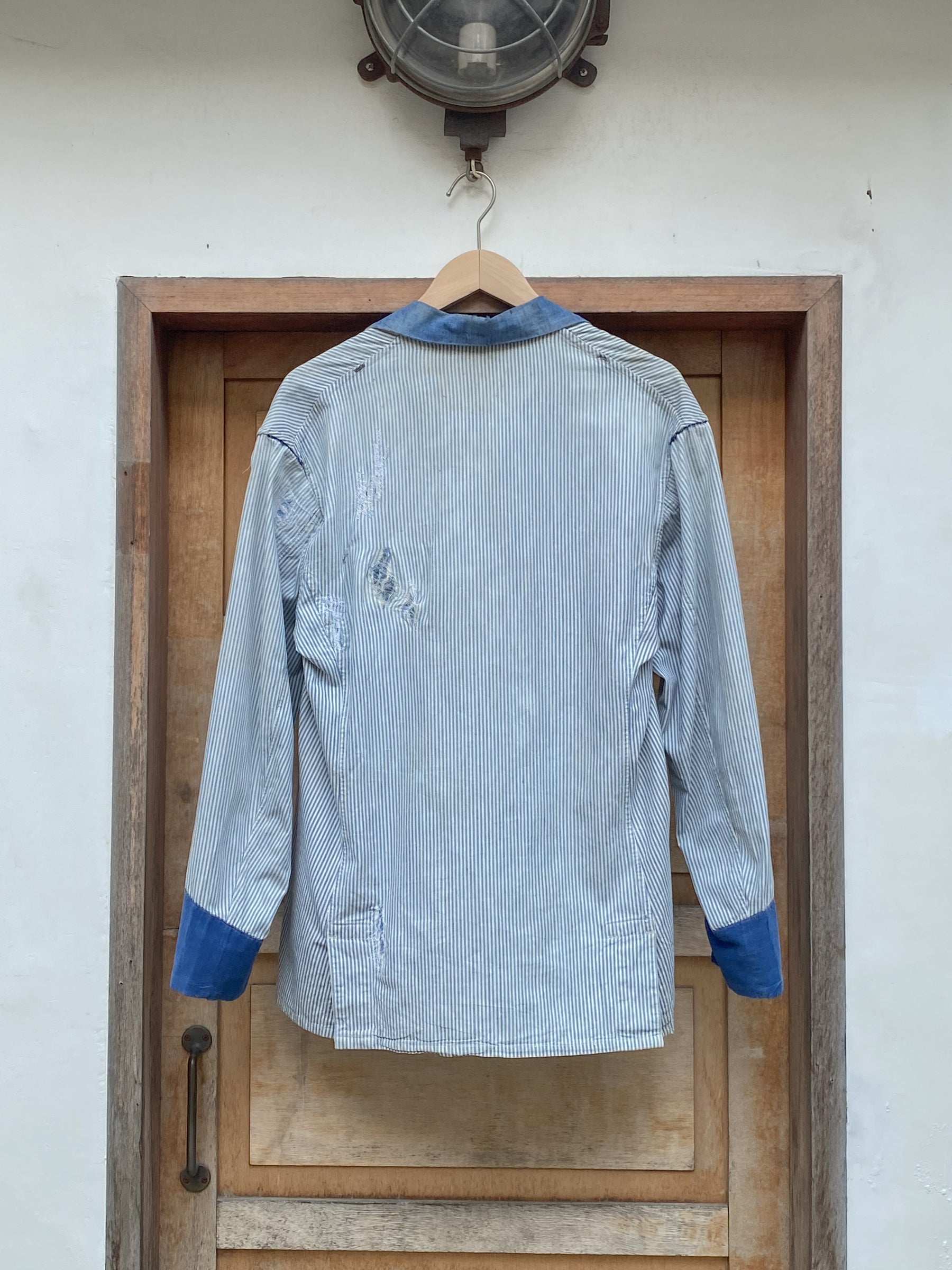 1940's British Two Tone Hickory Stripe Double Breasted Jacket / 1940's 英國雙色調山核桃條紋雙排扣外套