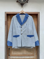1940's British Two Tone Hickory Stripe Double Breasted Jacket / 1940's 英國雙色調山核桃條紋雙排扣外套