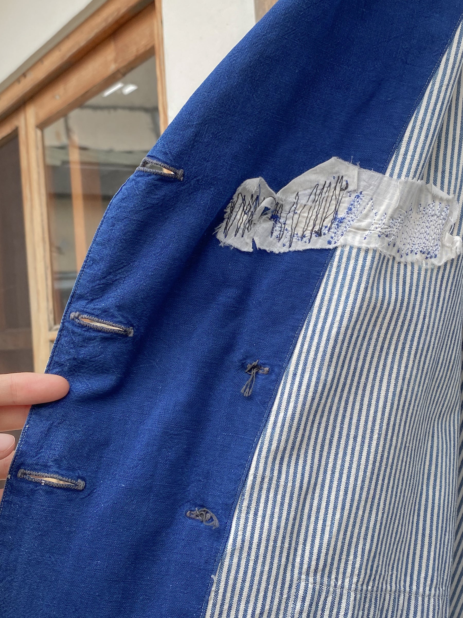 1940's British Two Tone Hickory Stripe Double Breasted Jacket / 1940's 英國雙色調山核桃條紋雙排扣外套
