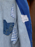 1940's British Two Tone Hickory Stripe Double Breasted Jacket / 1940's 英國雙色調山核桃條紋雙排扣外套