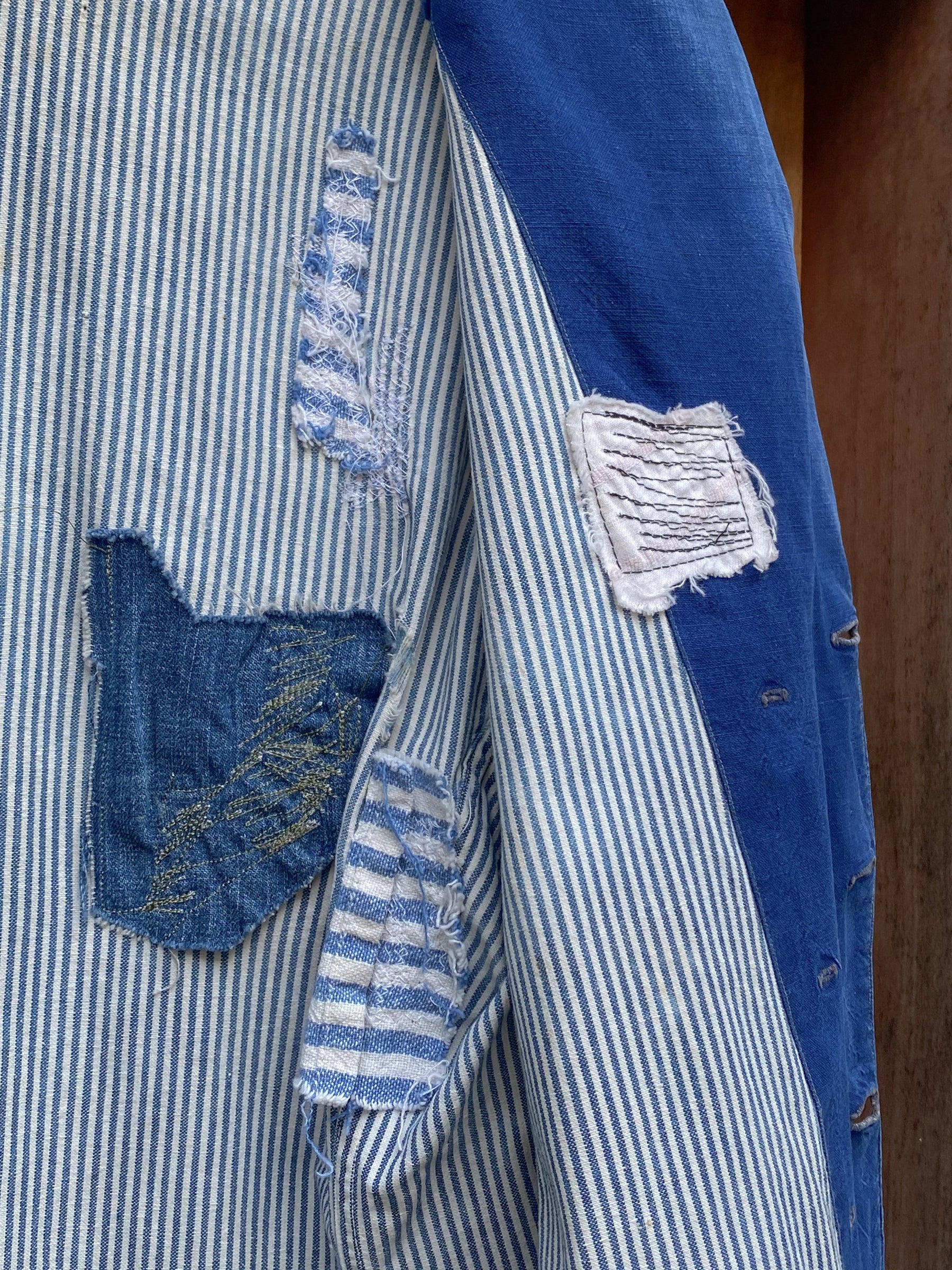 1940's British Two Tone Hickory Stripe Double Breasted Jacket / 1940's 英國雙色調山核桃條紋雙排扣外套
