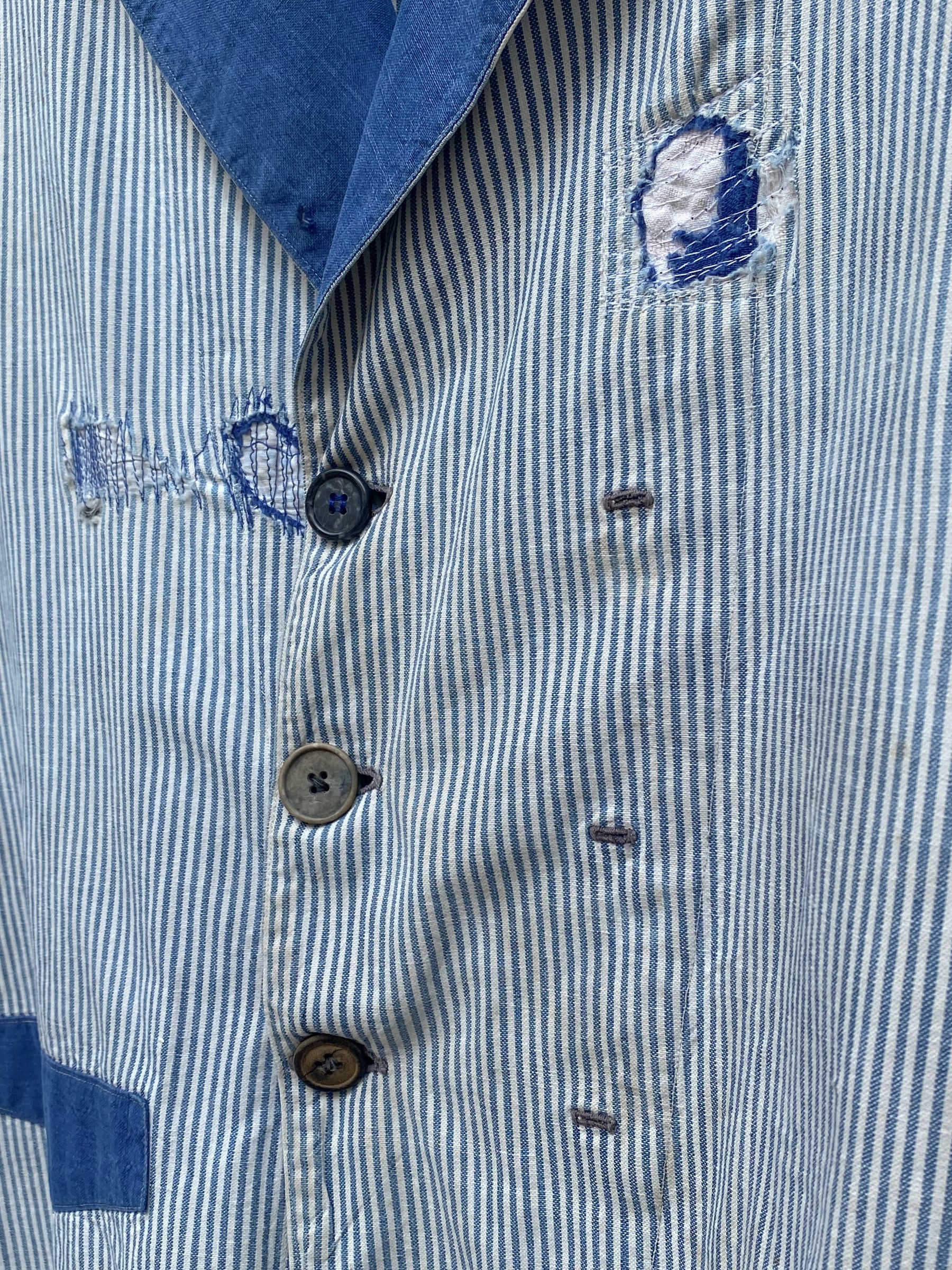 1940's British Two Tone Hickory Stripe Double Breasted Jacket / 1940's 英國雙色調山核桃條紋雙排扣外套
