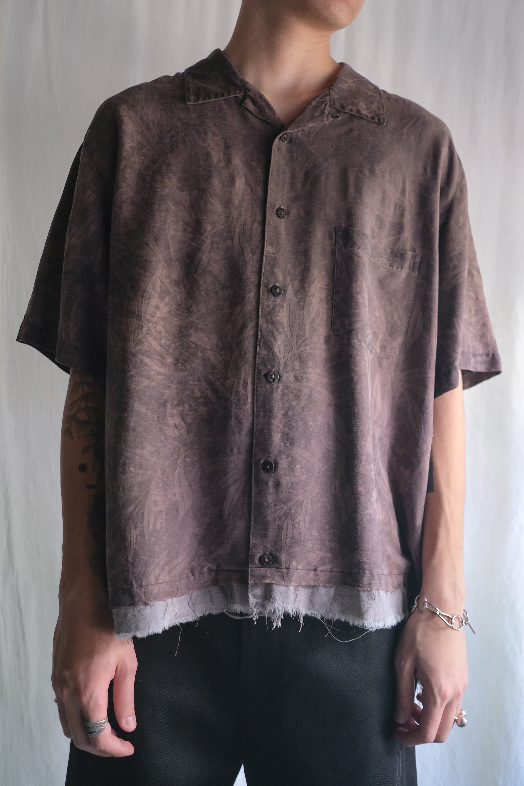 "𝒁/𝑵.𝑳" Rework Vintage Silk Shirt/ Botanical Overdyed
