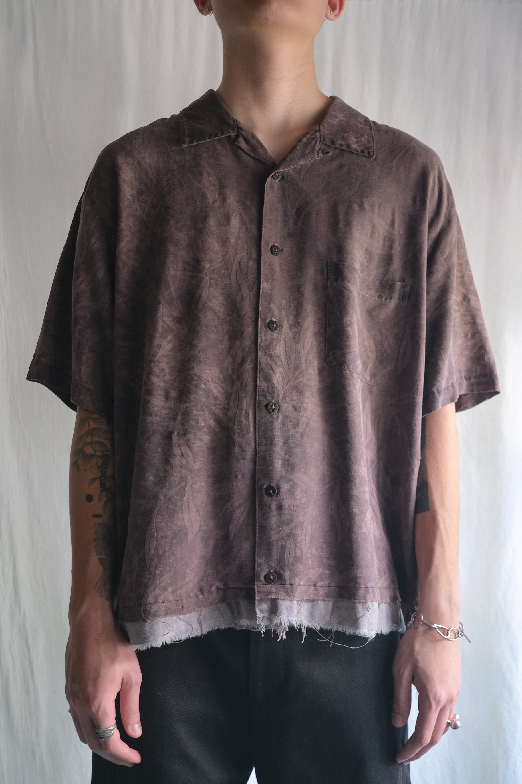 "𝒁/𝑵.𝑳" Rework Vintage Silk Shirt/ Botanical Overdyed