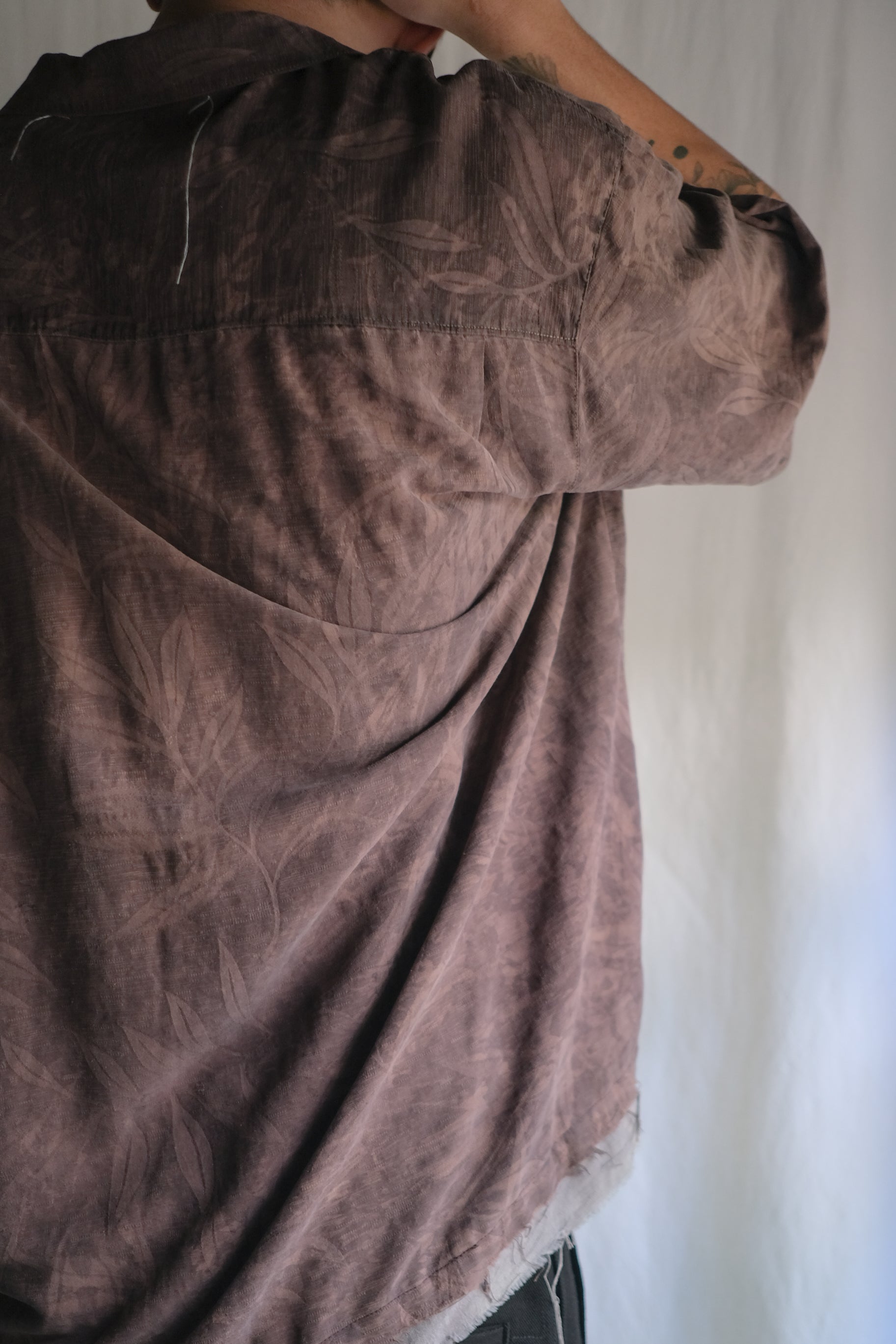 "𝒁/𝑵.𝑳" Rework Vintage Silk Shirt/ Botanical Overdyed