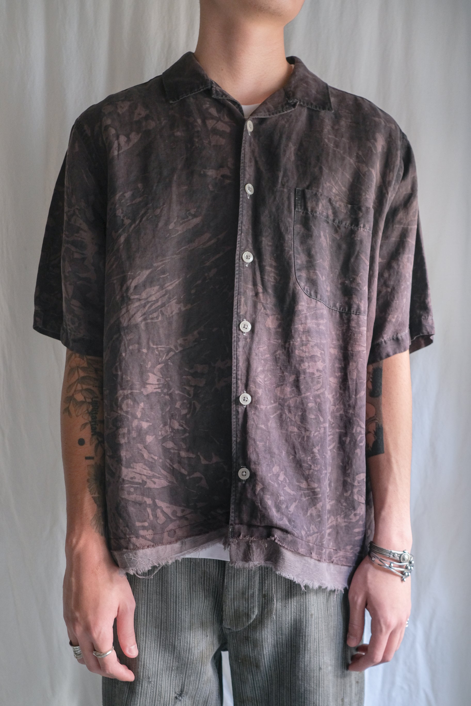 "𝒁/𝑵.𝑳" Rework Vintage Silk Shirt/ Botanical Overdyed