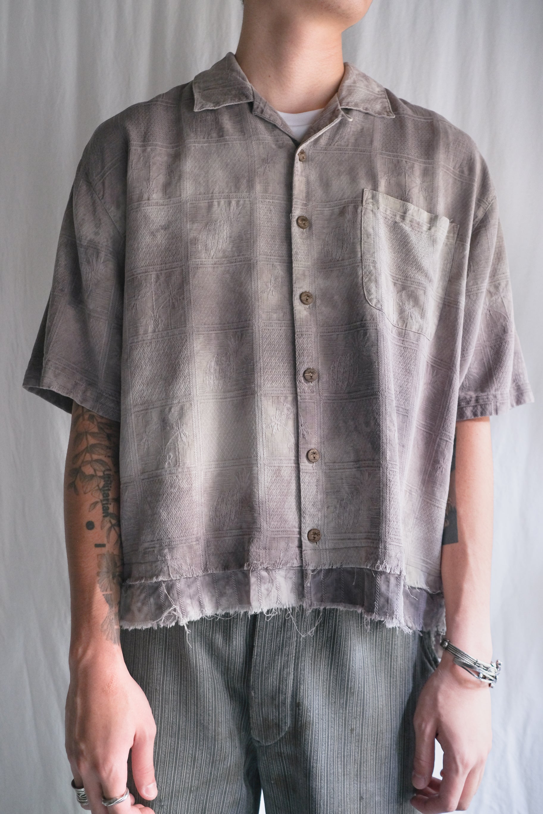 "𝒁/𝑵.𝑳" Rework Vintage Silk Shirt/ Botanical Overdyed