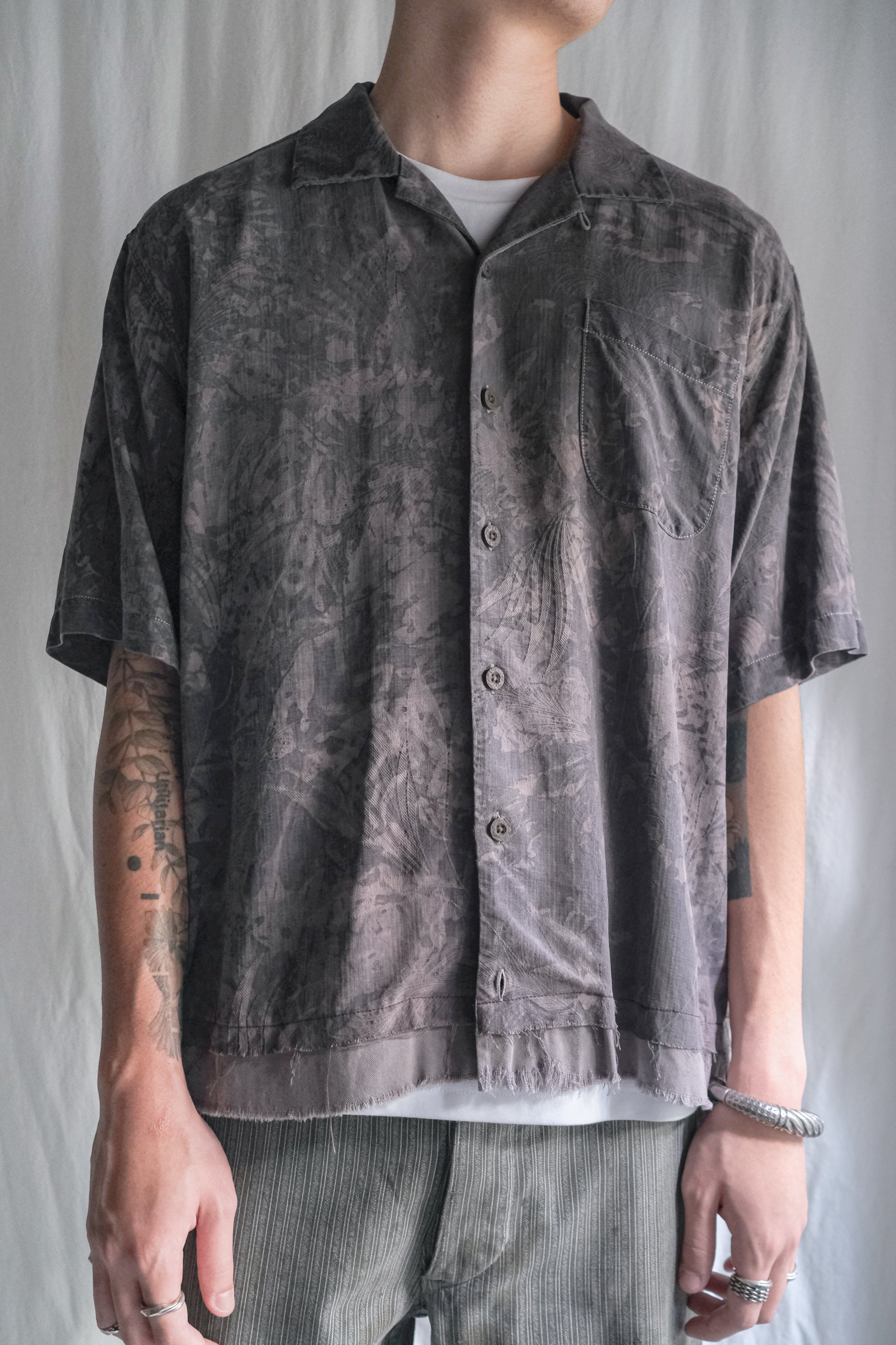 "𝒁/𝑵.𝑳" Rework Vintage Silk Shirt/ Botanical Overdyed