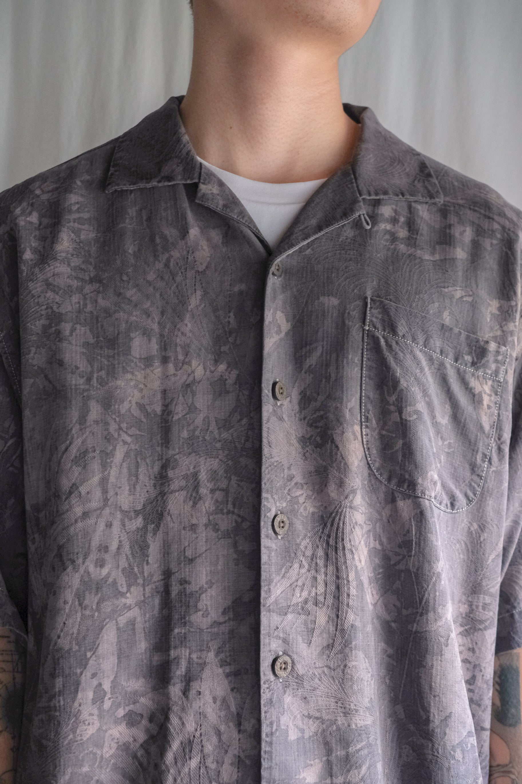 "𝒁/𝑵.𝑳" Rework Vintage Silk Shirt/ Botanical Overdyed