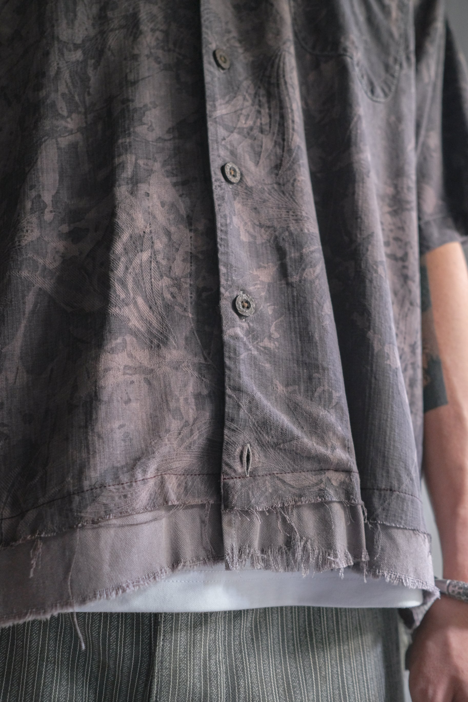 "𝒁/𝑵.𝑳" Rework Vintage Silk Shirt/ Botanical Overdyed