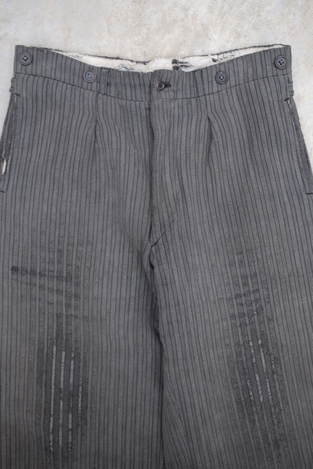 1940's French Salt&Pepper Cotton Stripe Work Trousers / 法國椒鹽布工作褲