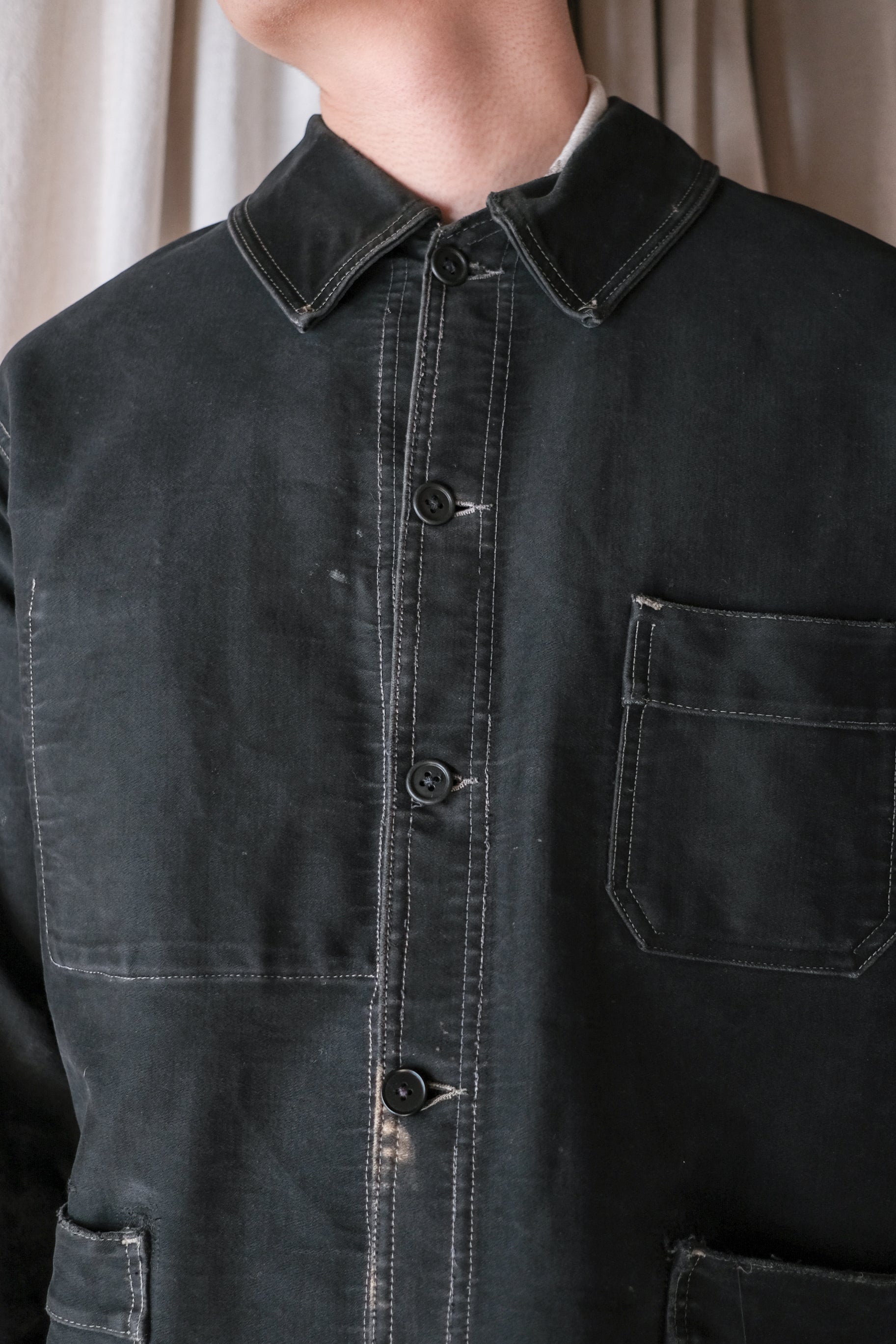 1950's French Black Moleskin Work Jacket / 法國黑色工作外套