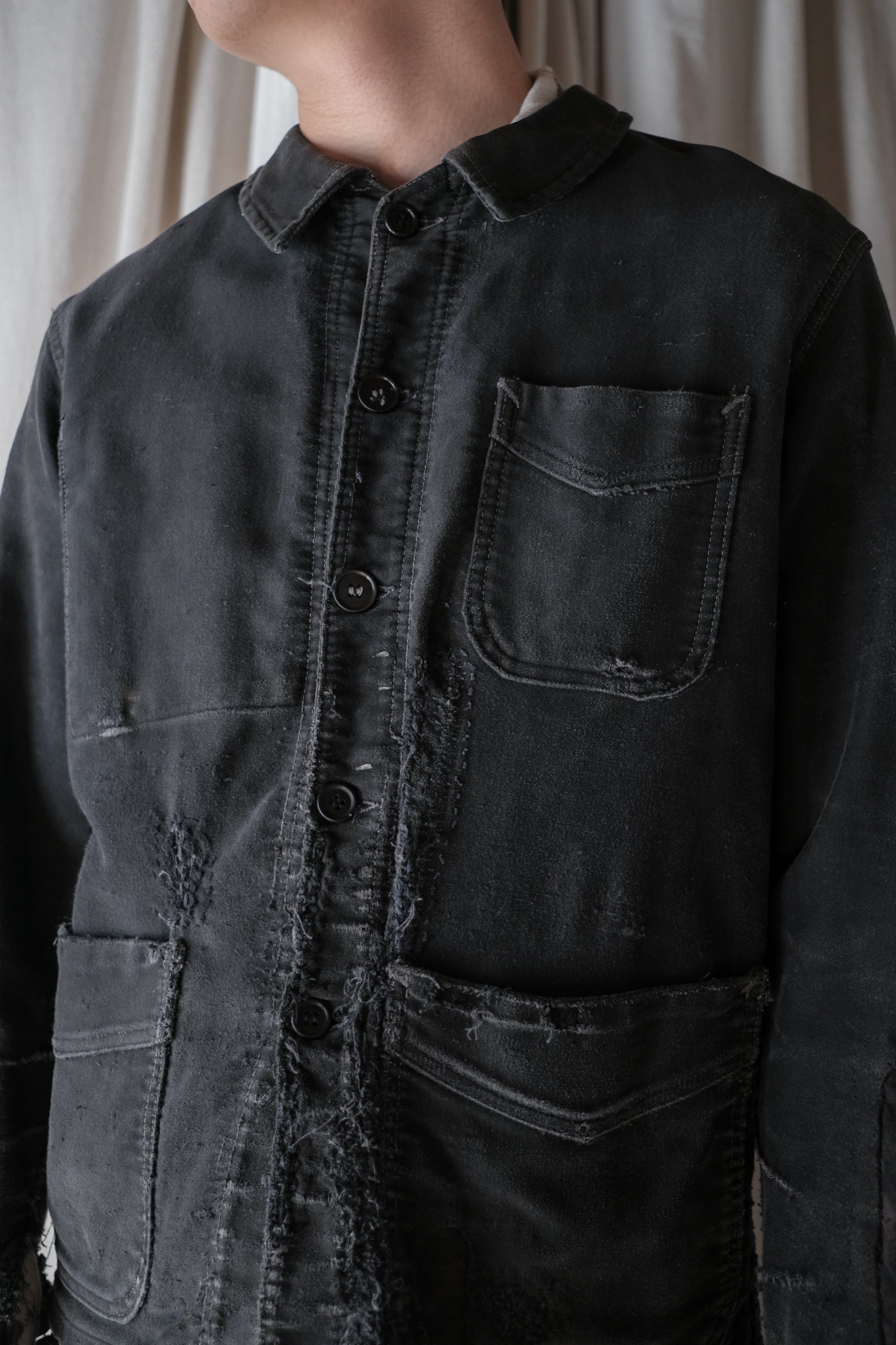 1950's "Adolph Lafont" French Black Moleskin Work Jacket / 法國黑色工作外套