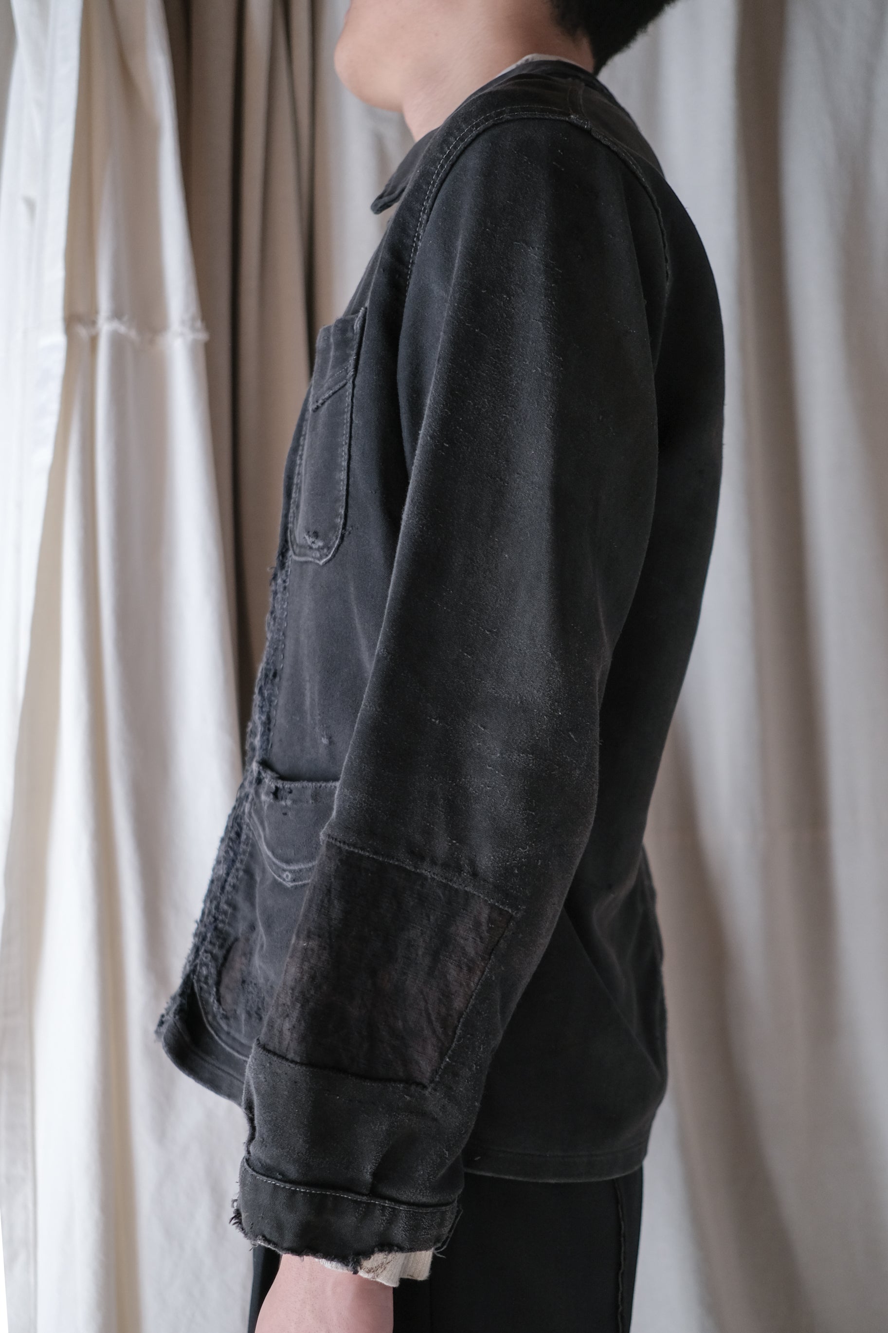 1950's "Adolph Lafont" French Black Moleskin Work Jacket / 法國黑色工作外套