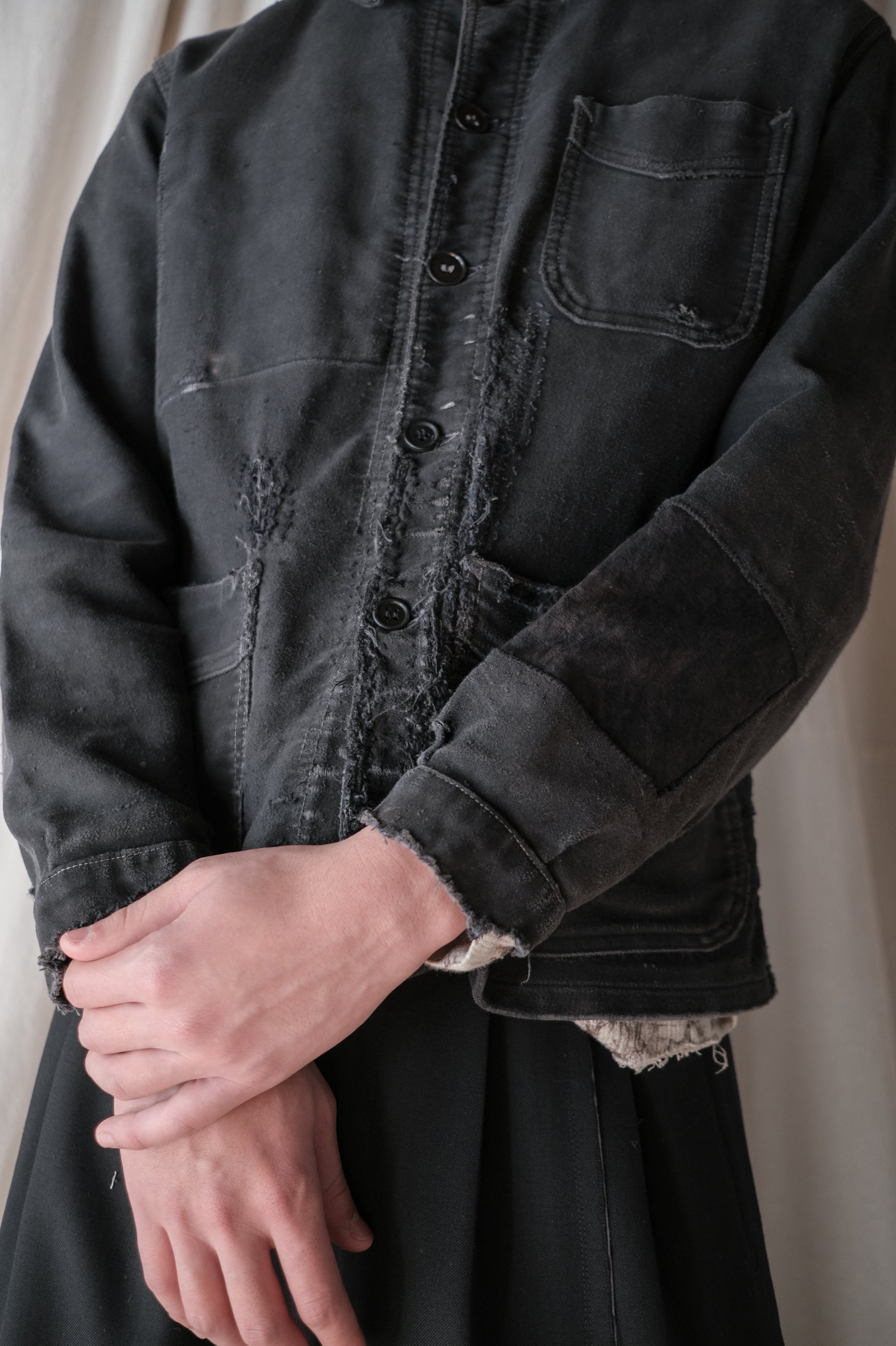 1950's "Adolph Lafont" French Black Moleskin Work Jacket / 法國黑色工作外套