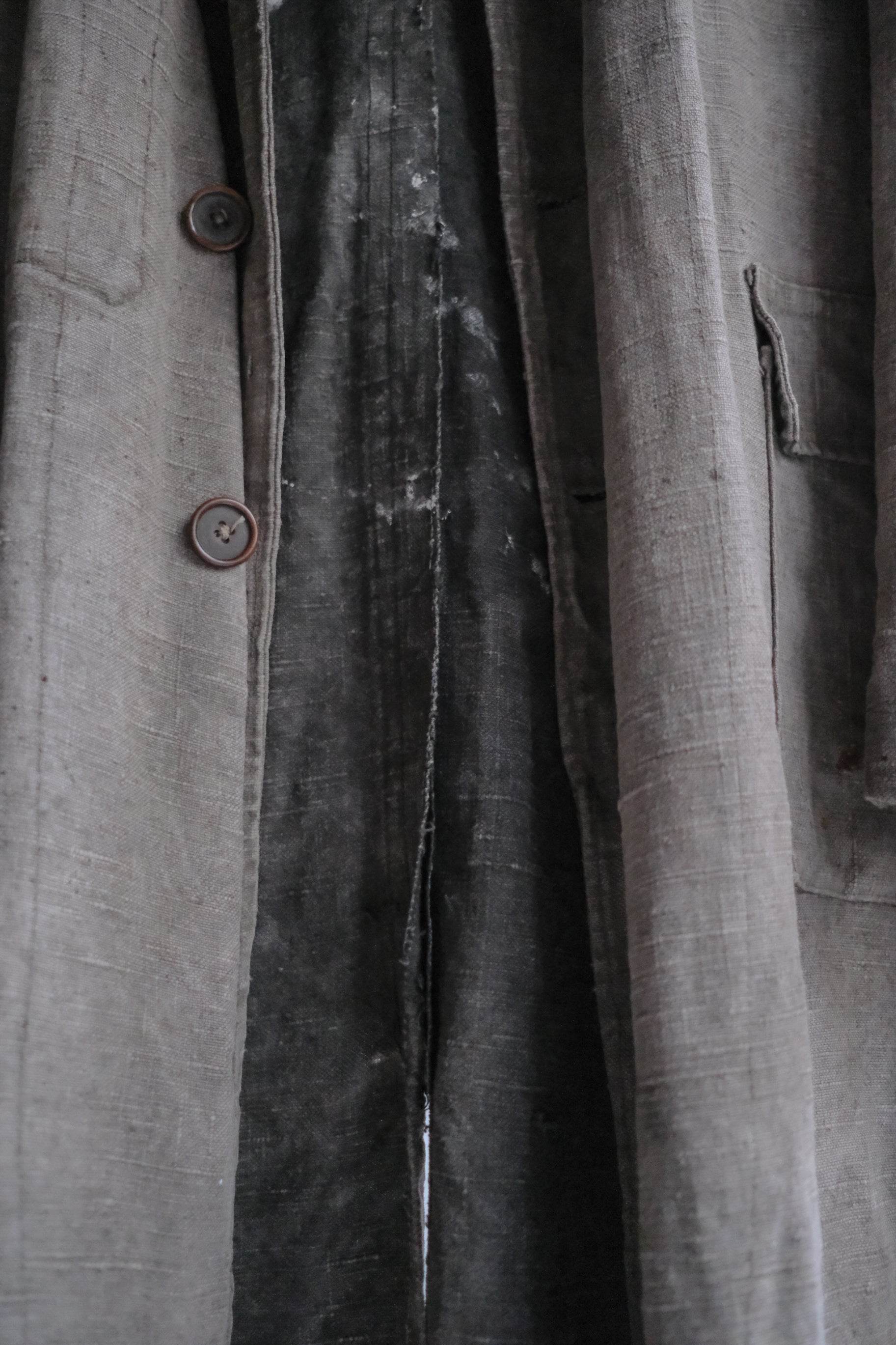 1940’s Belgian Hand Woven Faded Grey Raw Linen Work Coat / 比利時古著手織褪灰色原麻工作大衣