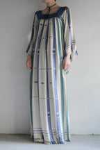 1970's Alpnani Rayon Woven Stripe Angel Sleeve Kaftan / 古著直織紋天使袖長袍
