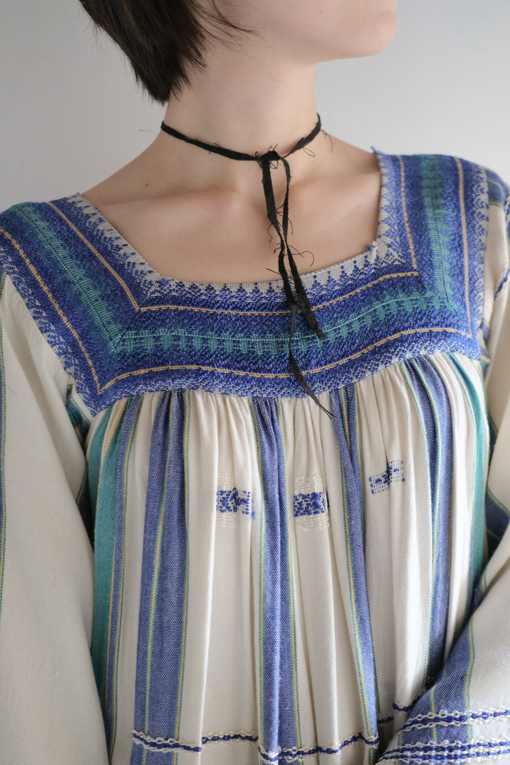 1970's Alpnani Rayon Woven Stripe Angel Sleeve Kaftan / 古著直織紋天使袖長袍