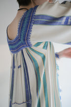 1970's Alpnani Rayon Woven Stripe Angel Sleeve Kaftan / 古著直織紋天使袖長袍