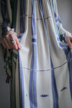 1970's Alpnani Rayon Woven Stripe Angel Sleeve Kaftan / 古著直織紋天使袖長袍