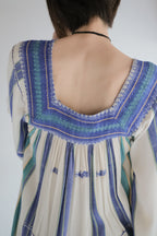 1970's Alpnani Rayon Woven Stripe Angel Sleeve Kaftan / 古著直織紋天使袖長袍